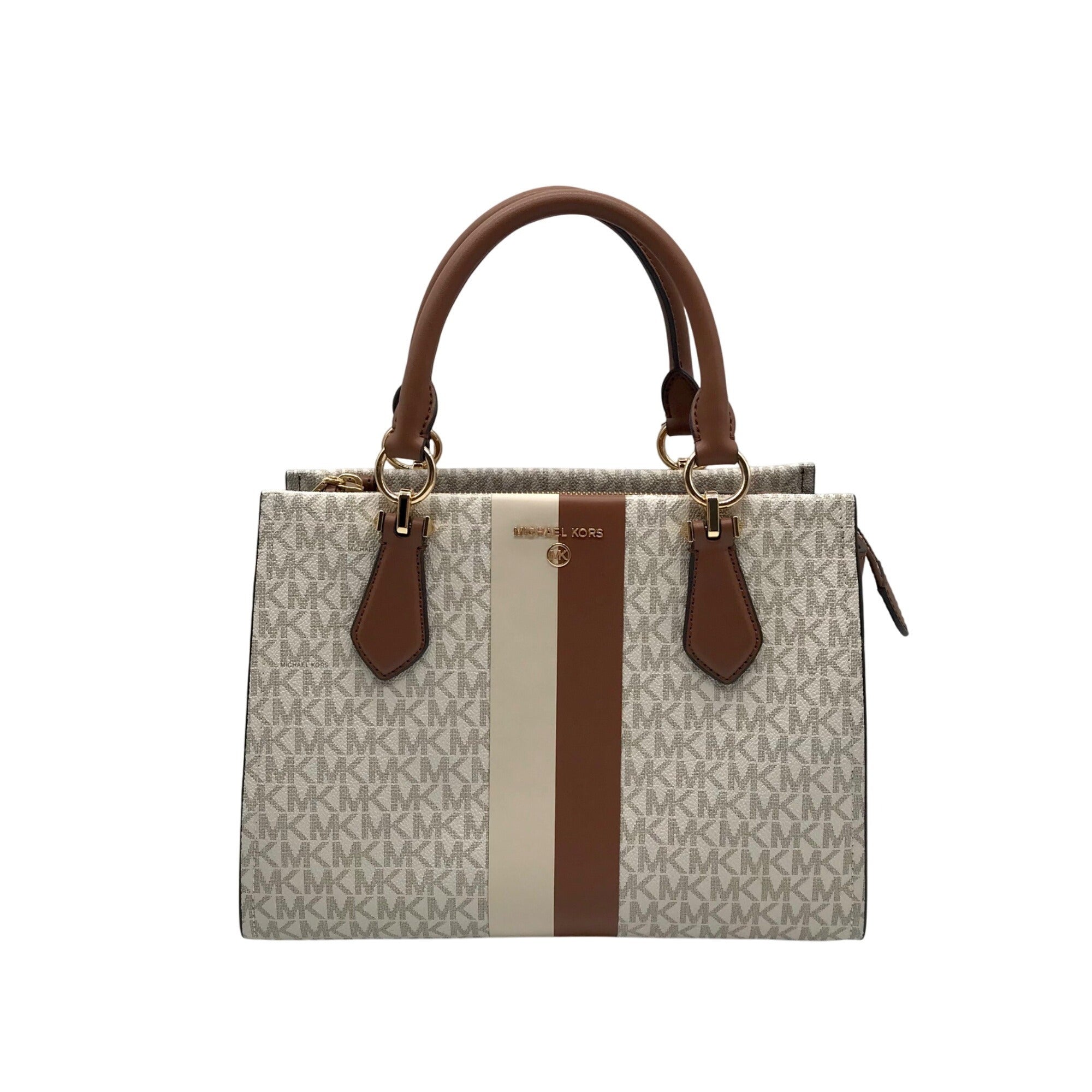 Michael Kors Vanilla/Luggage Coated Canvas Marilyn Convertible Satchel And Wallet 