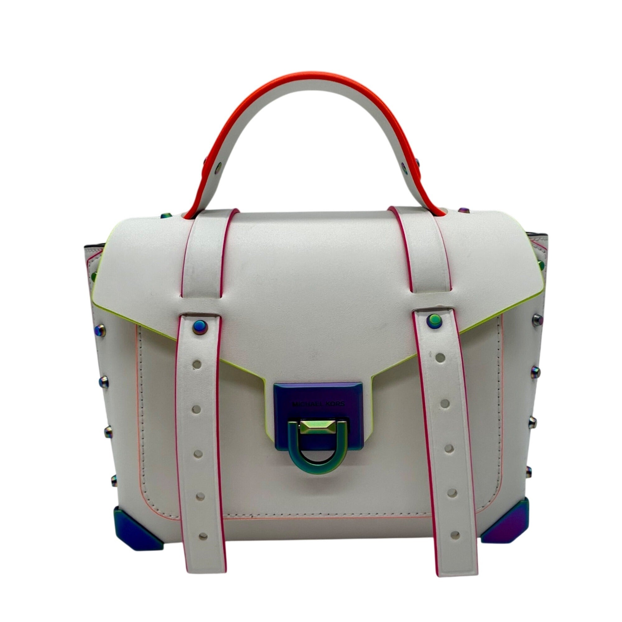 Michael Kors White Manhattan Medium Leather Satchel Bag