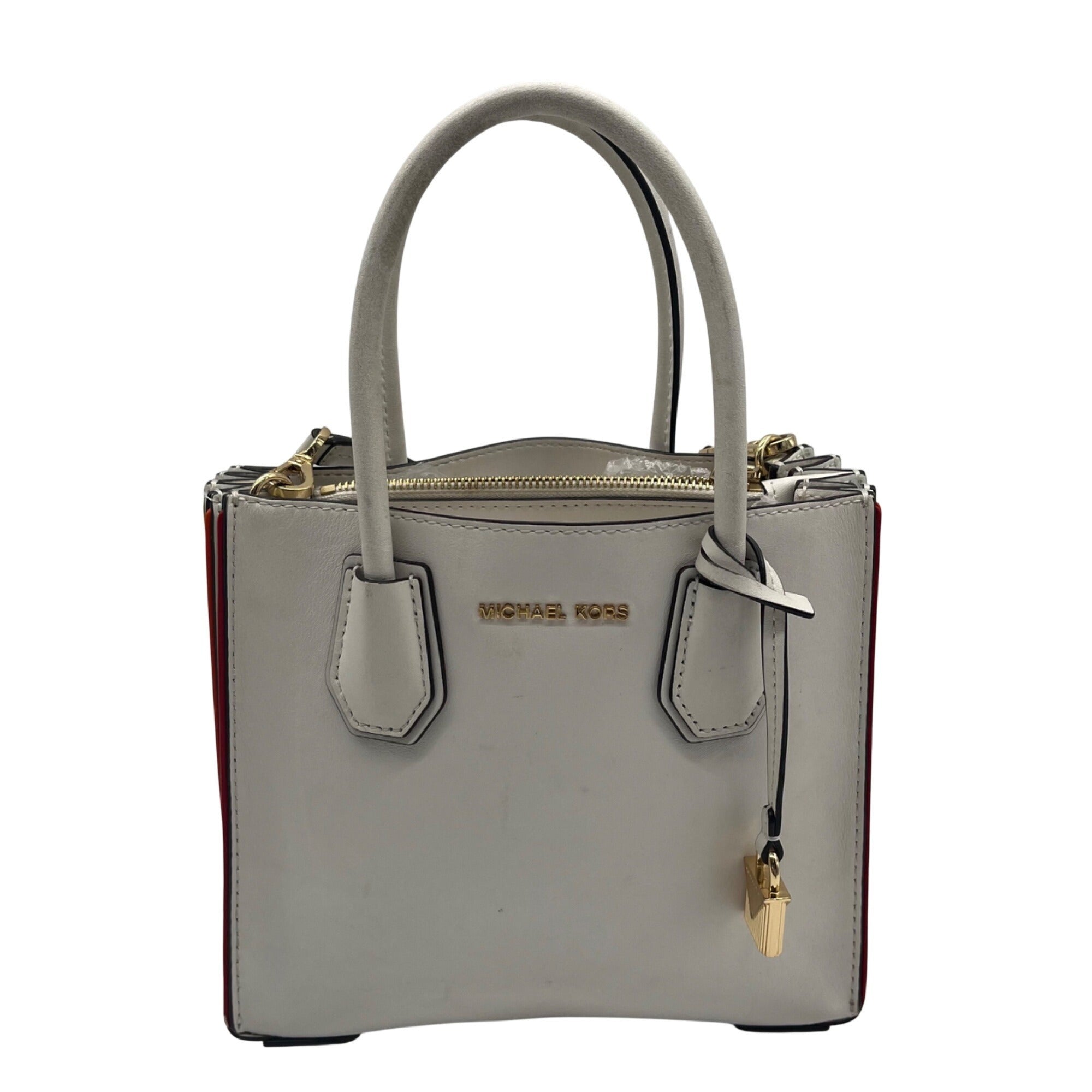 Michael Kors White Mercer Rainbow Trim Crossbody Tote