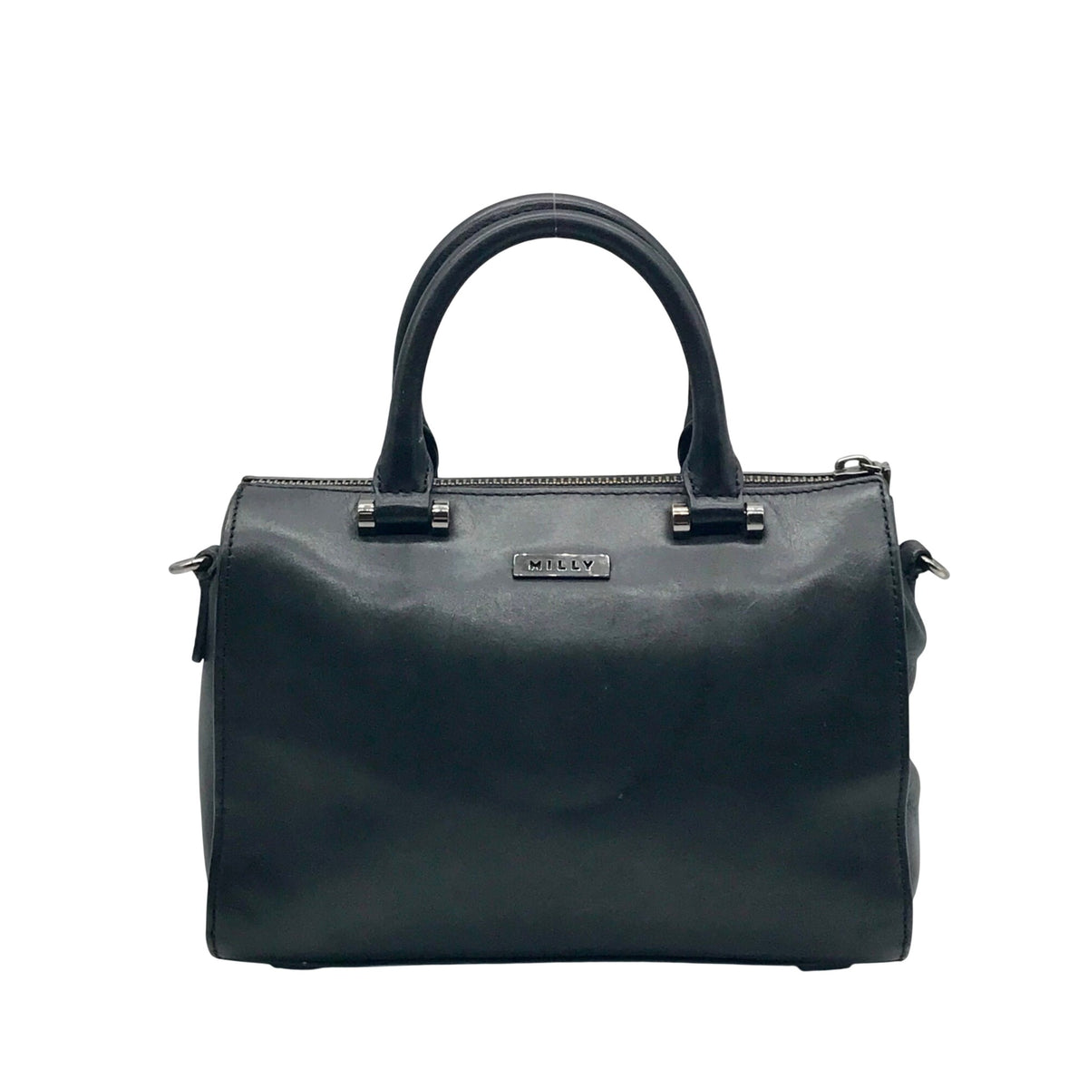 Milly Black Croc-Embossed Leather Satchel Bag