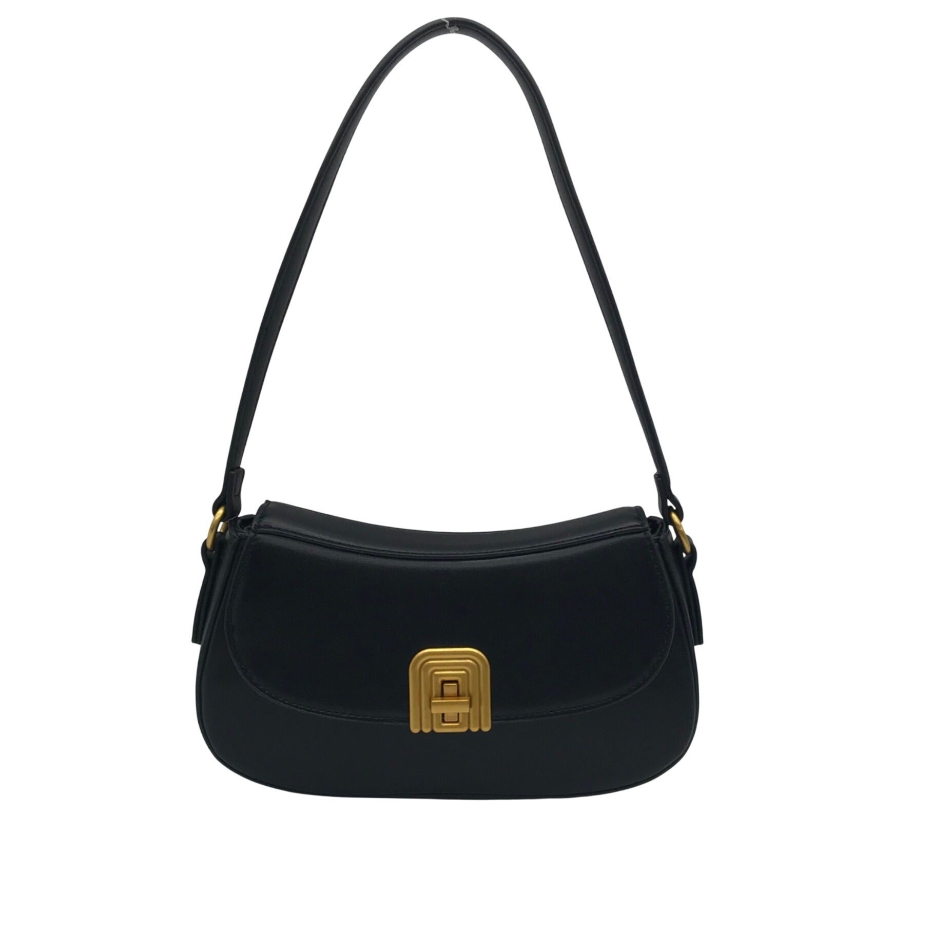 Mioztique Black Faux Leather Lyra Twist Lock Shoulder Bag