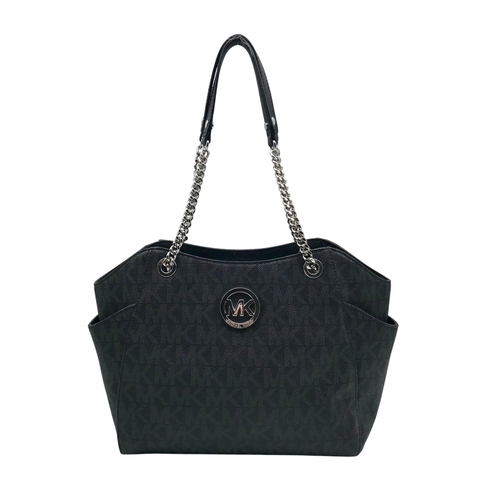Michael Kors Black Monogram Coated Canvas Jet Set Chain Tote Bag