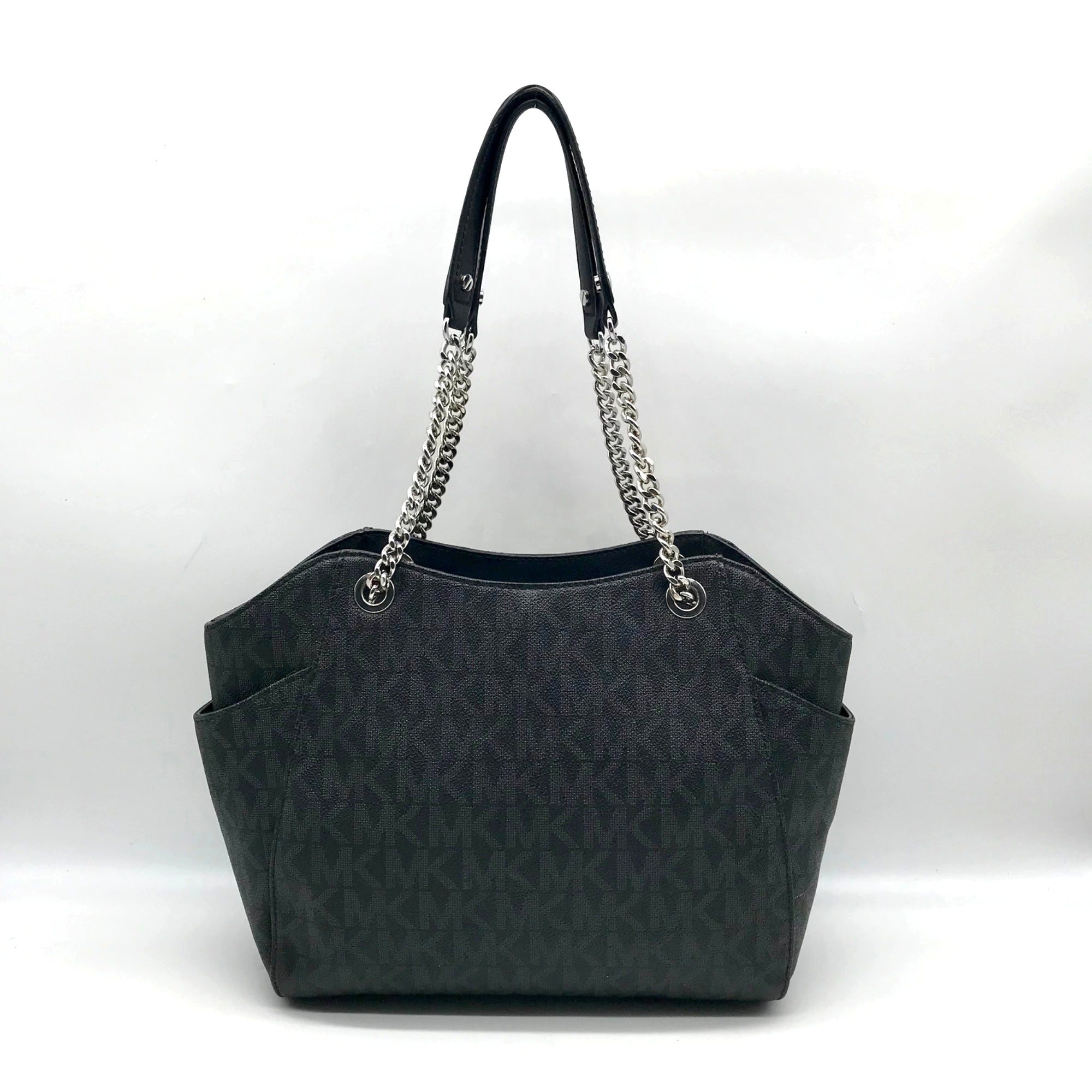 Michael Kors Black Monogram Coated Canvas Jet Set Chain Tote Bag