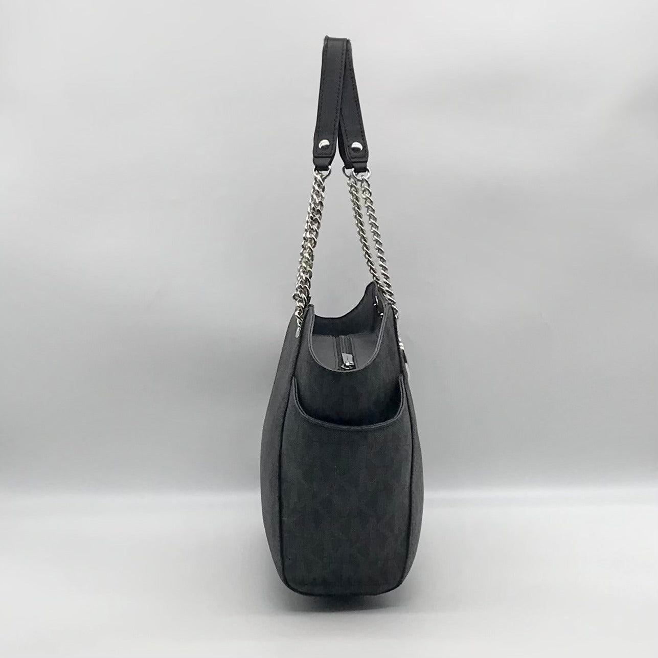 Michael Kors Black Monogram Coated Canvas Jet Set Chain Tote Bag