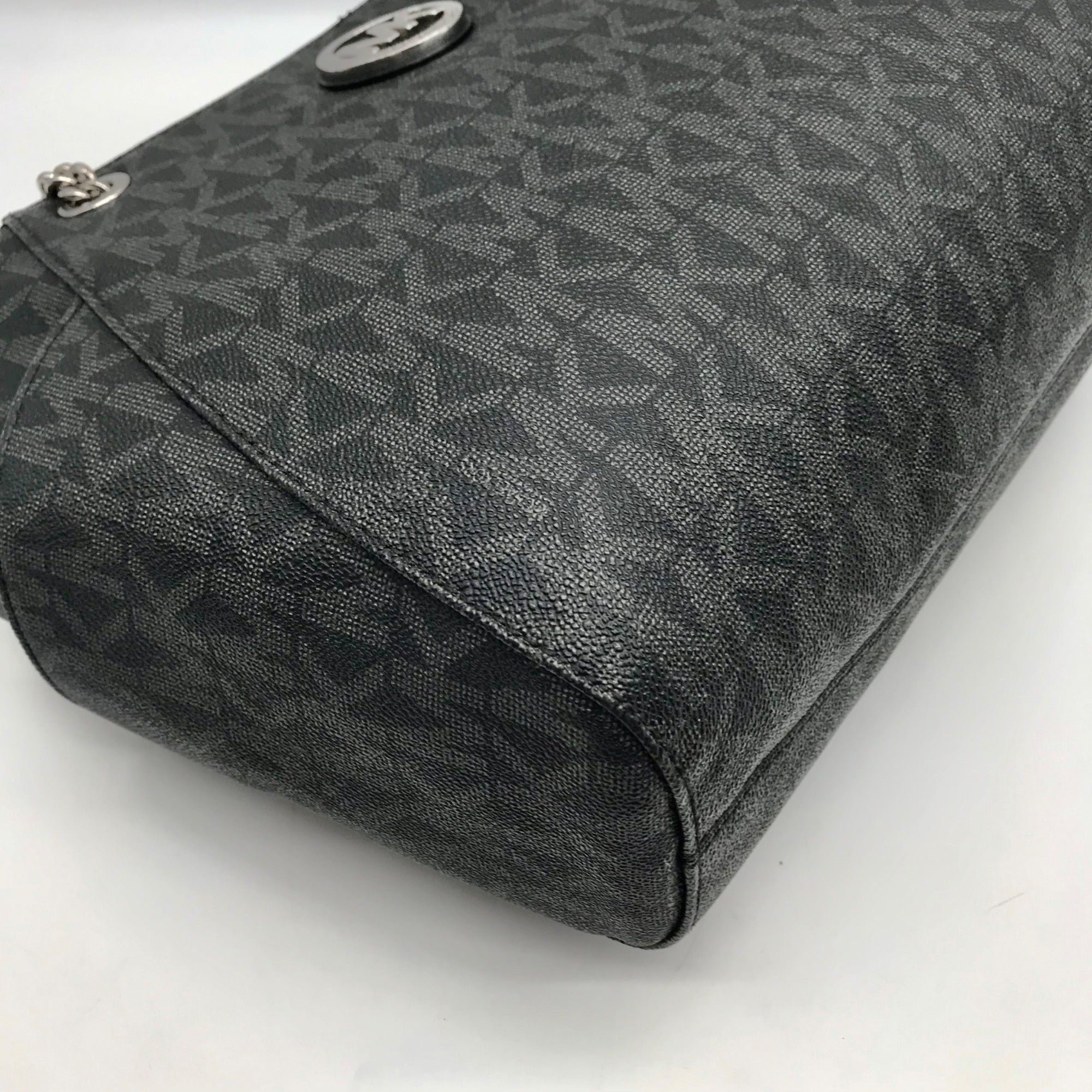 Michael Kors Black Monogram Coated Canvas Jet Set Chain Tote Bag
