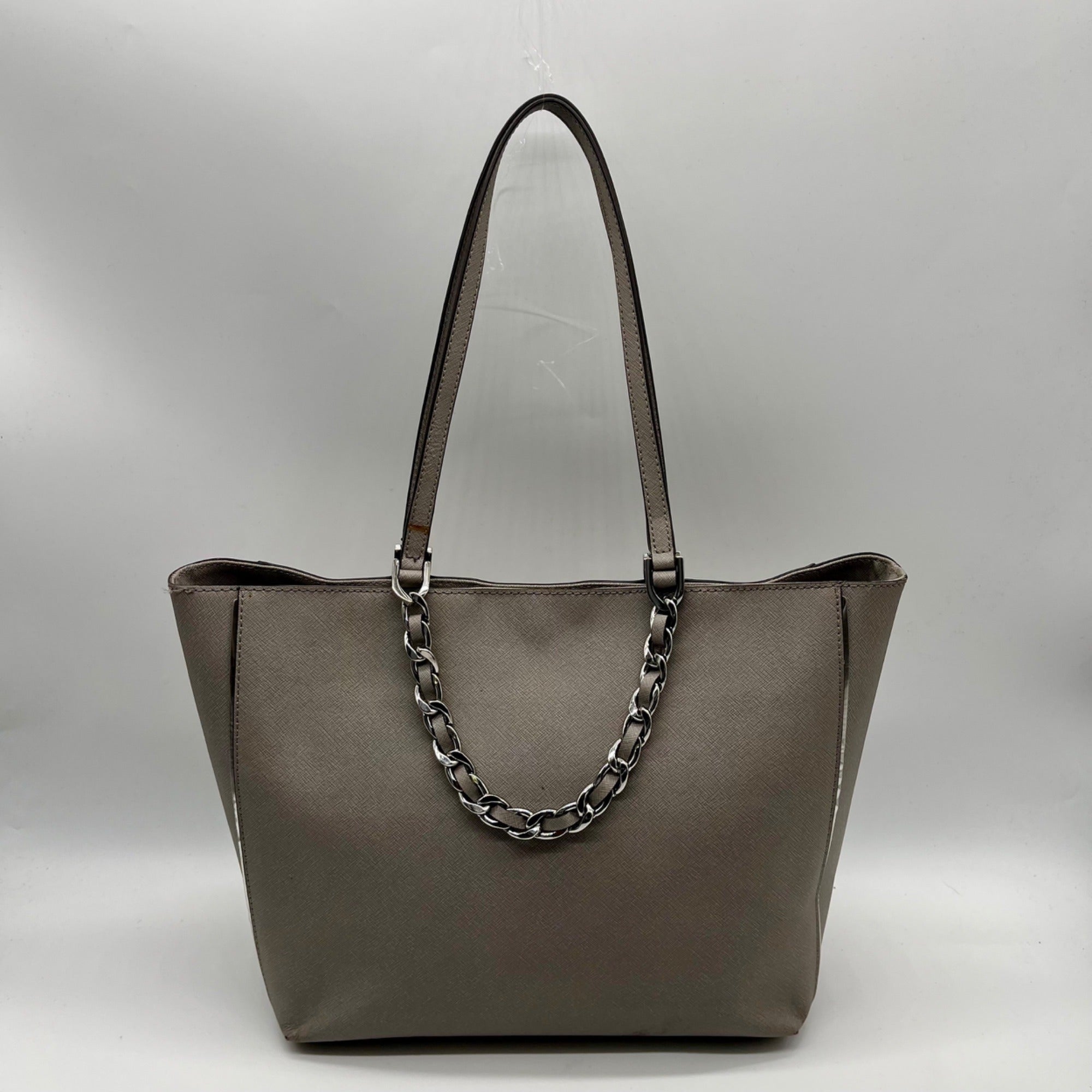 Michael Kors Grey Saffaino Leather Harper Chain Tote Bag
