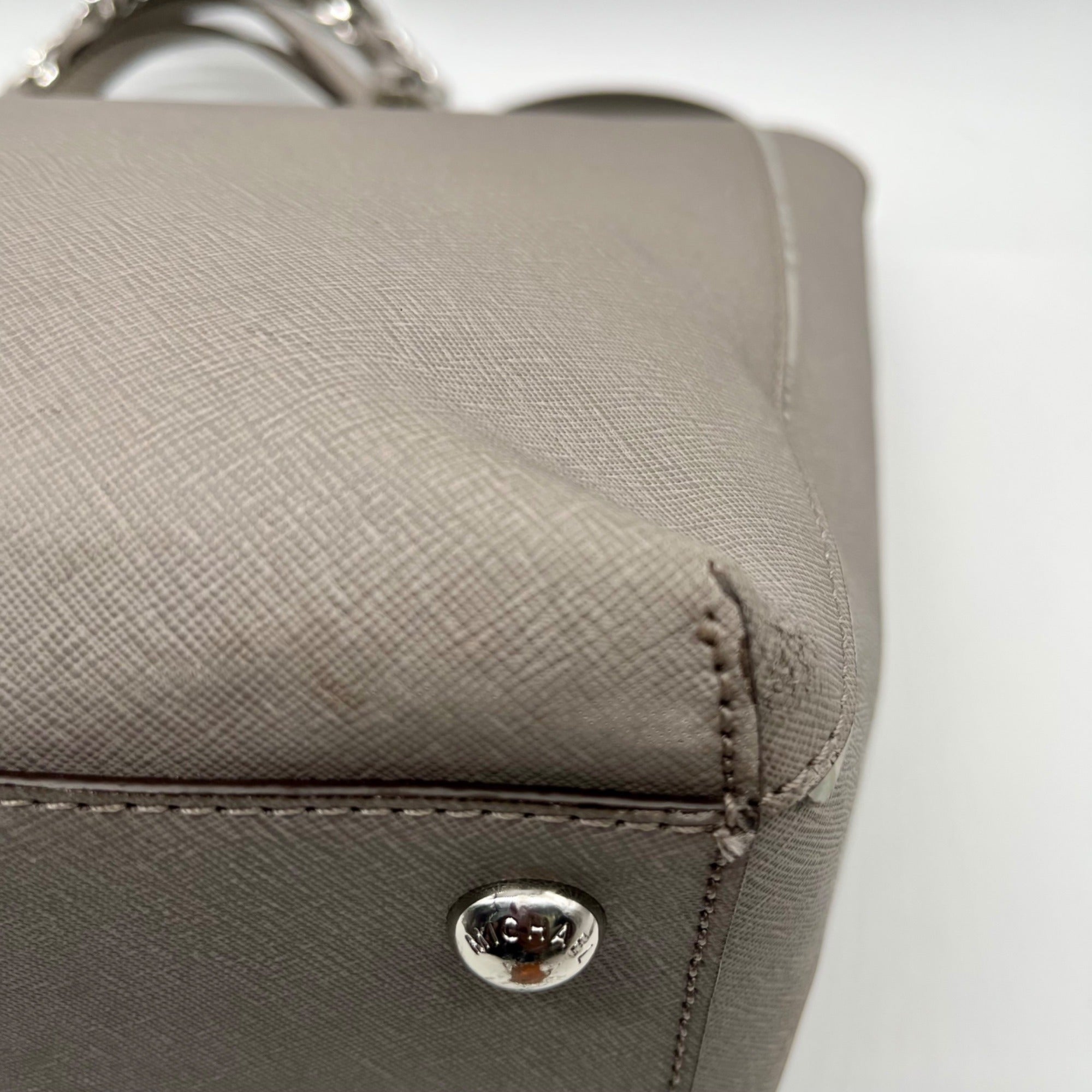 Michael Kors Grey Saffaino Leather Harper Chain Tote Bag