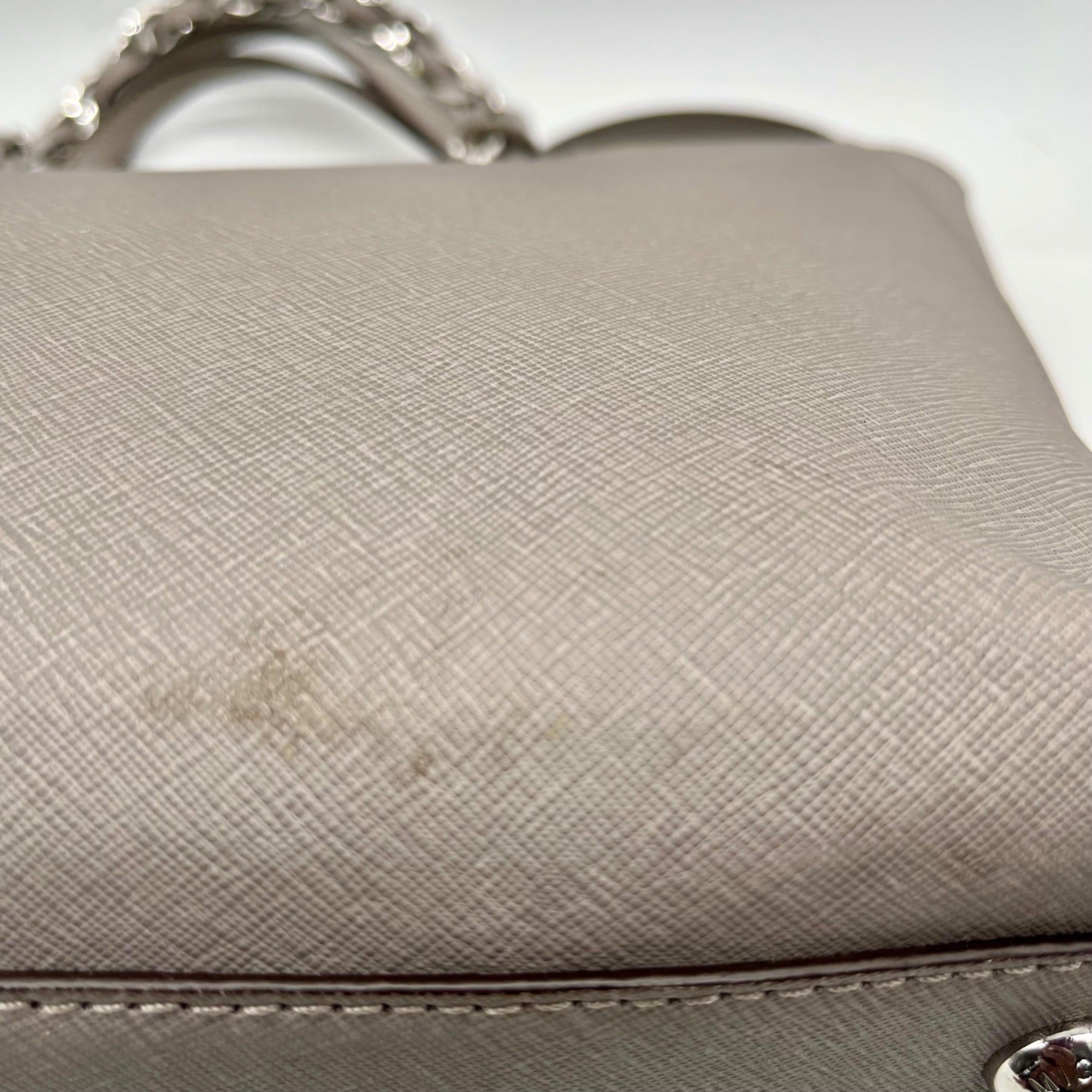 Michael Kors Grey Saffaino Leather Harper Chain Tote Bag