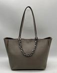 Michael Kors Grey Saffaino Leather Harper Chain Tote Bag