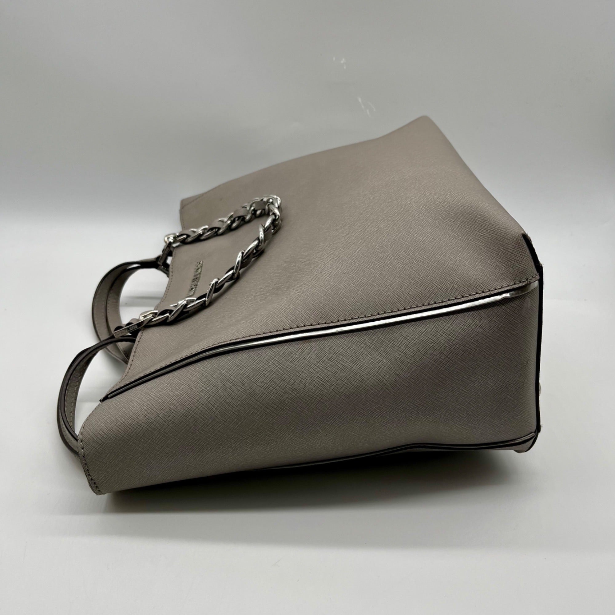 Michael Kors Grey Saffaino Leather Harper Chain Tote Bag