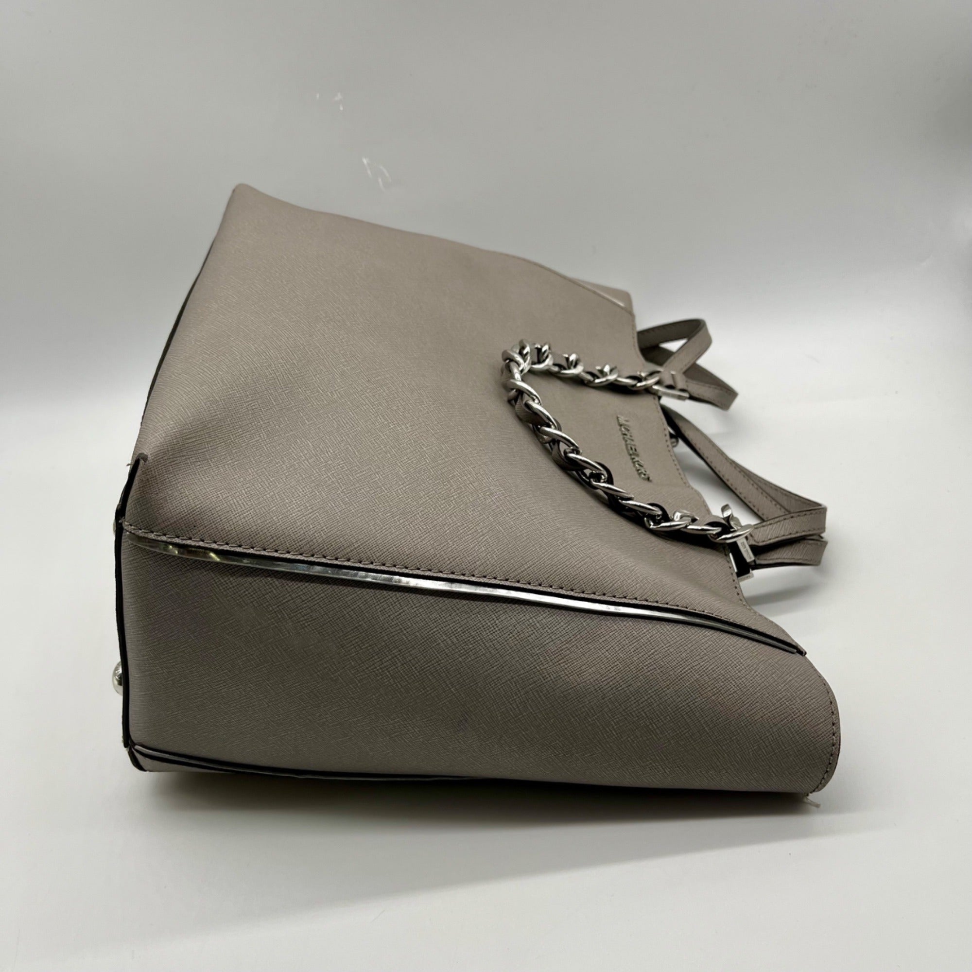 Michael Kors Grey Saffaino Leather Harper Chain Tote Bag