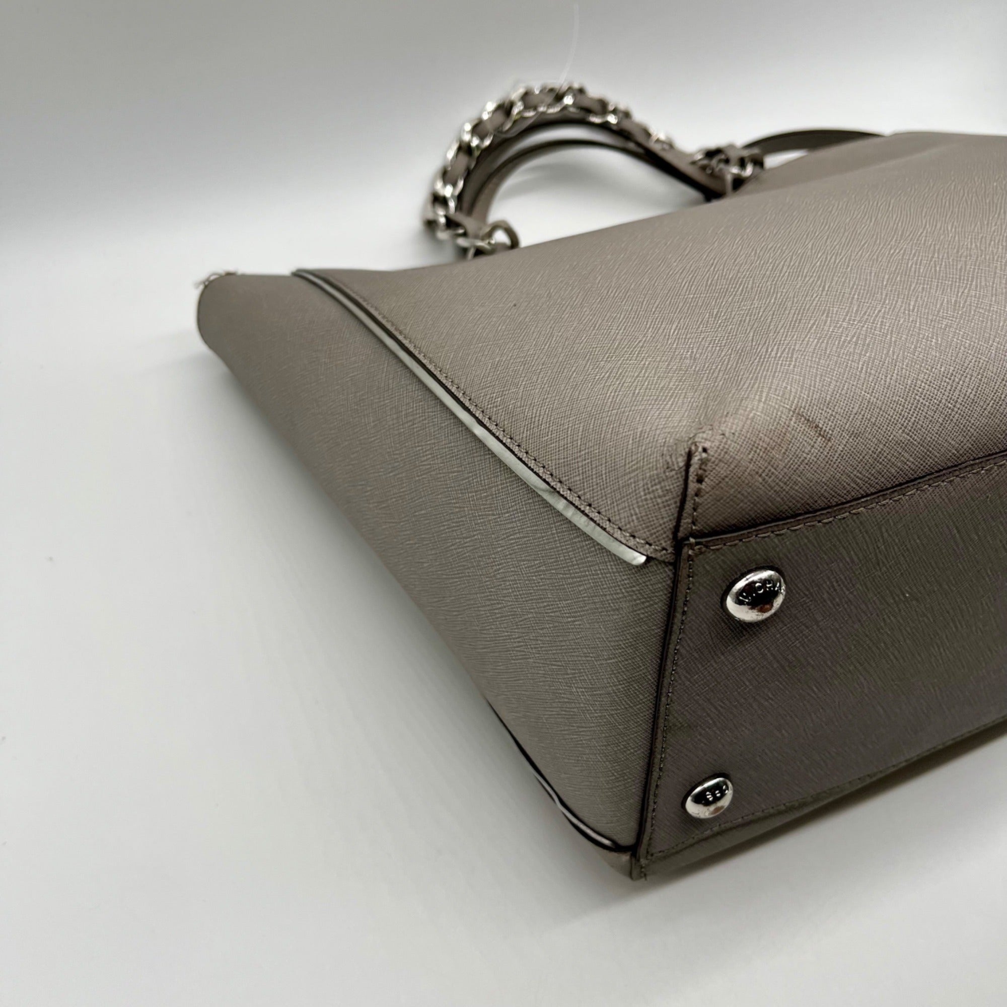 Michael Kors Grey Saffaino Leather Harper Chain Tote Bag