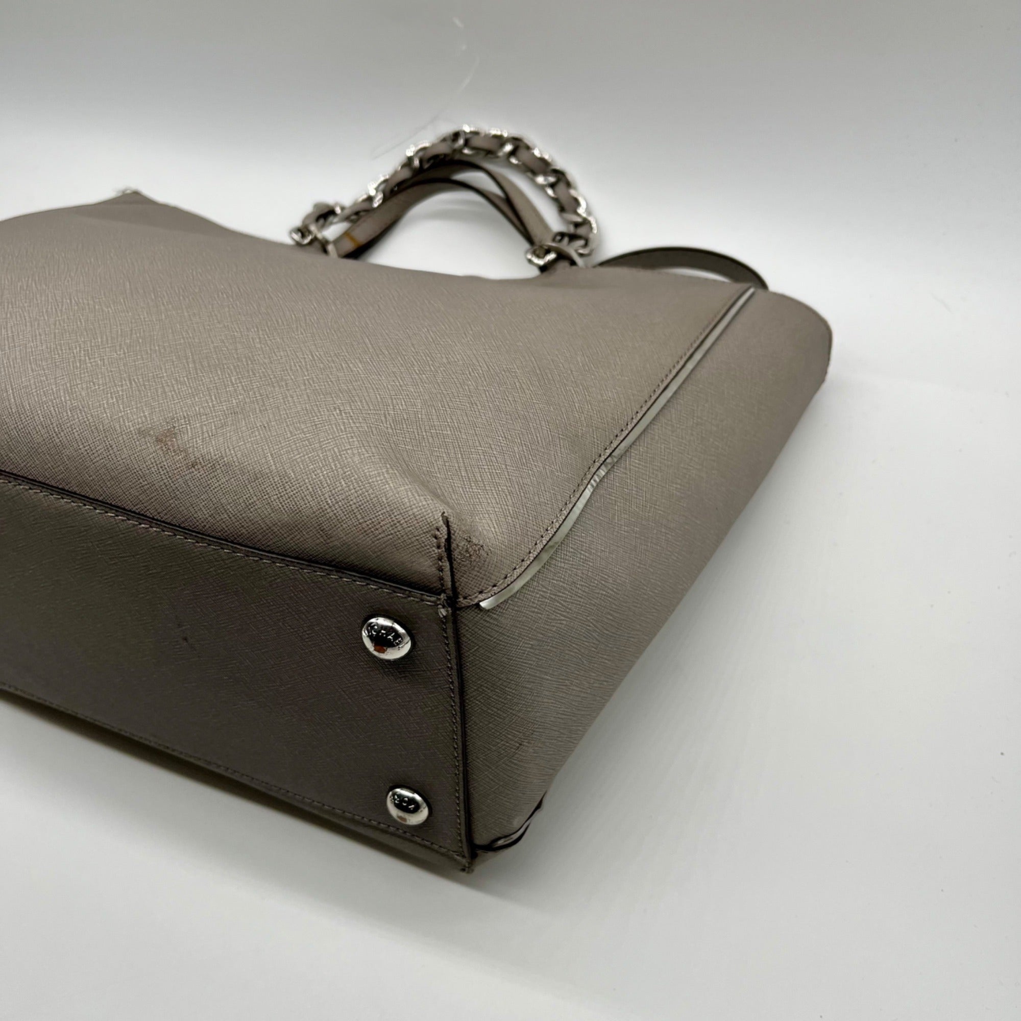 Michael Kors Grey Saffaino Leather Harper Chain Tote Bag