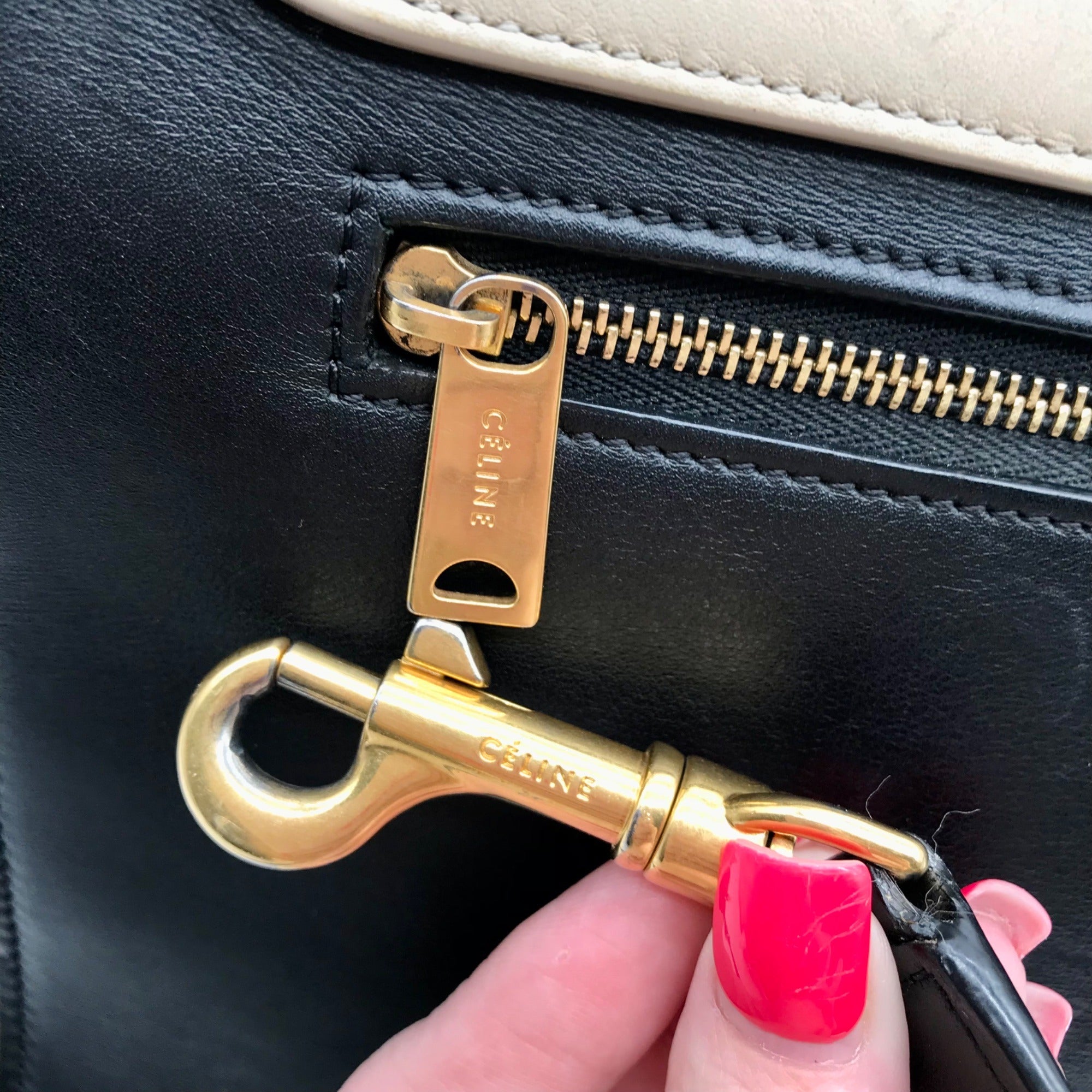 Celine Beige &amp; Black Calfskin Trapeze Convertible Satchel