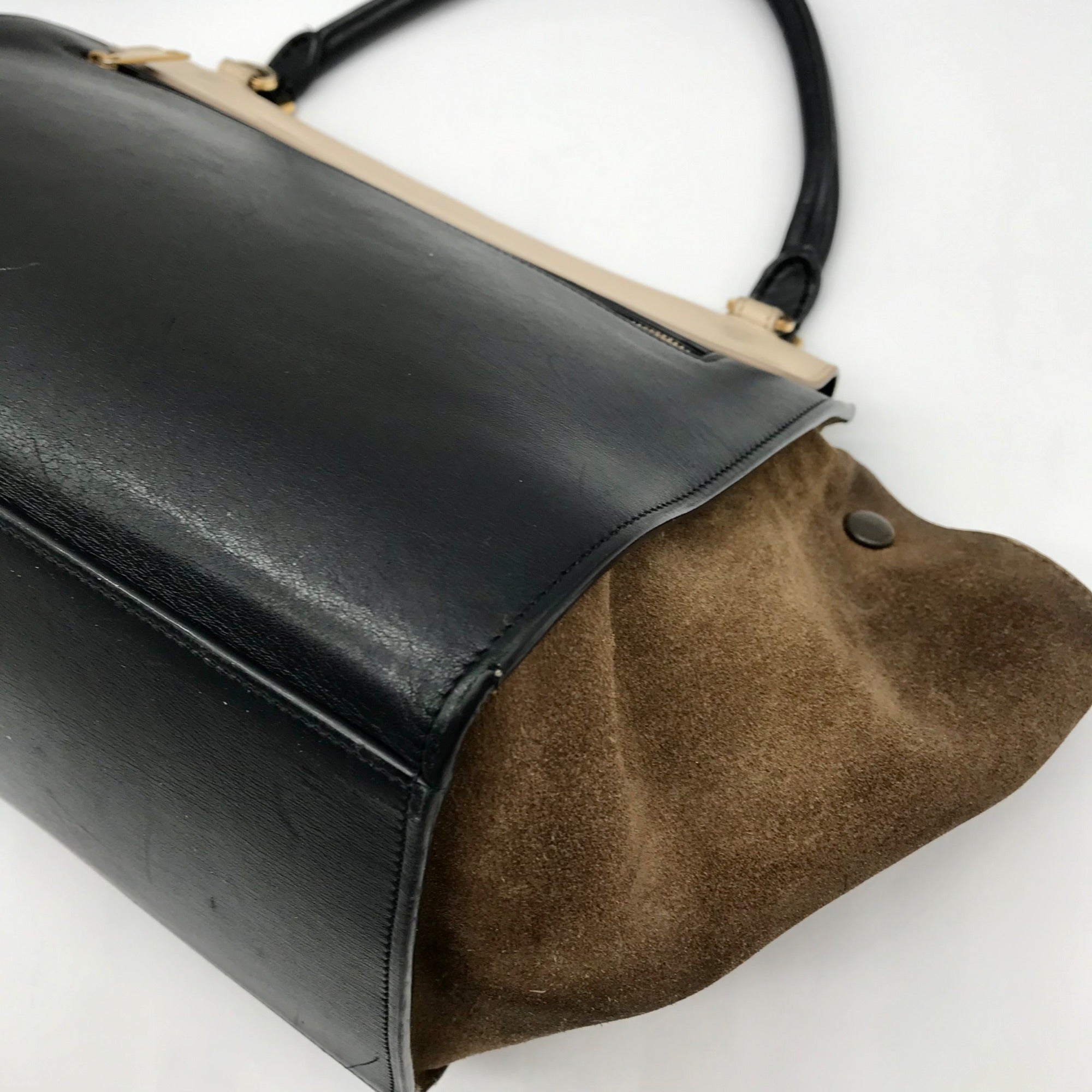 Celine Beige &amp; Black Calfskin Trapeze Convertible Satchel