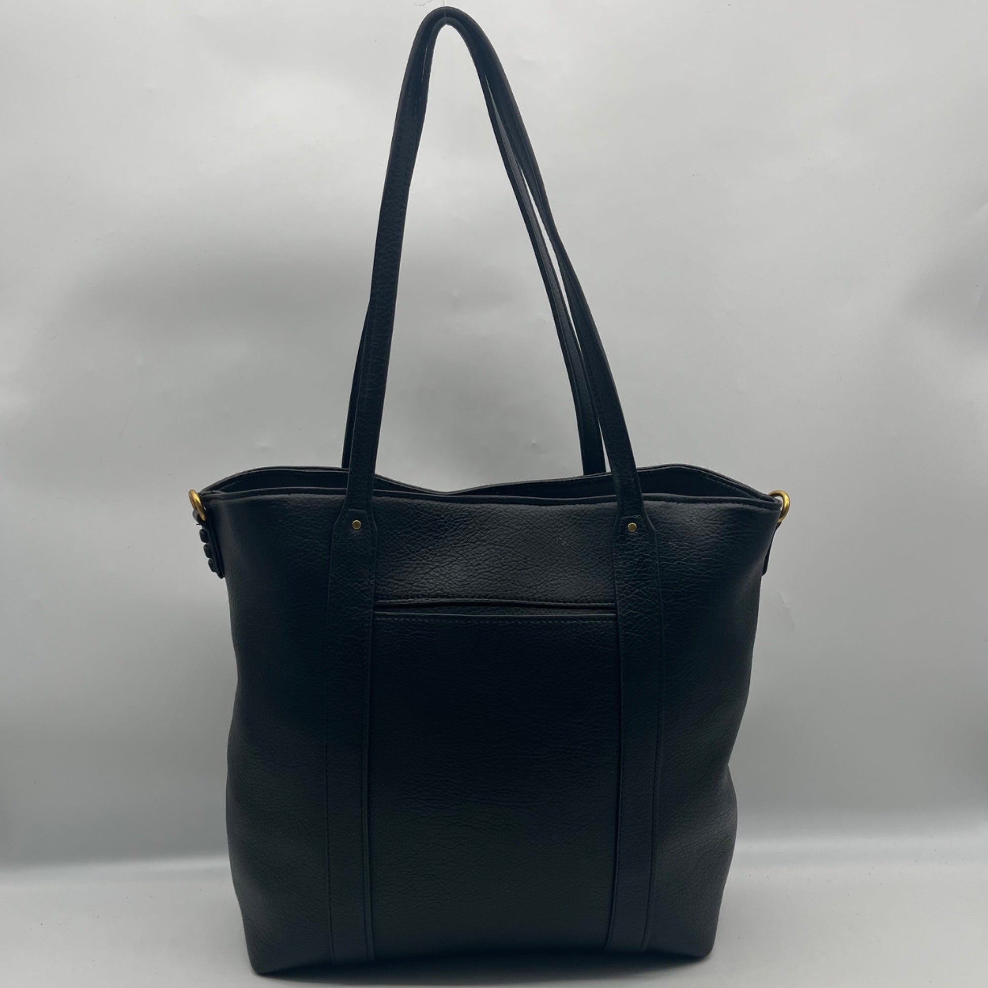 Style &amp; Co Black Black Faux Leather Whip-Stitch Medium Tote Bag
