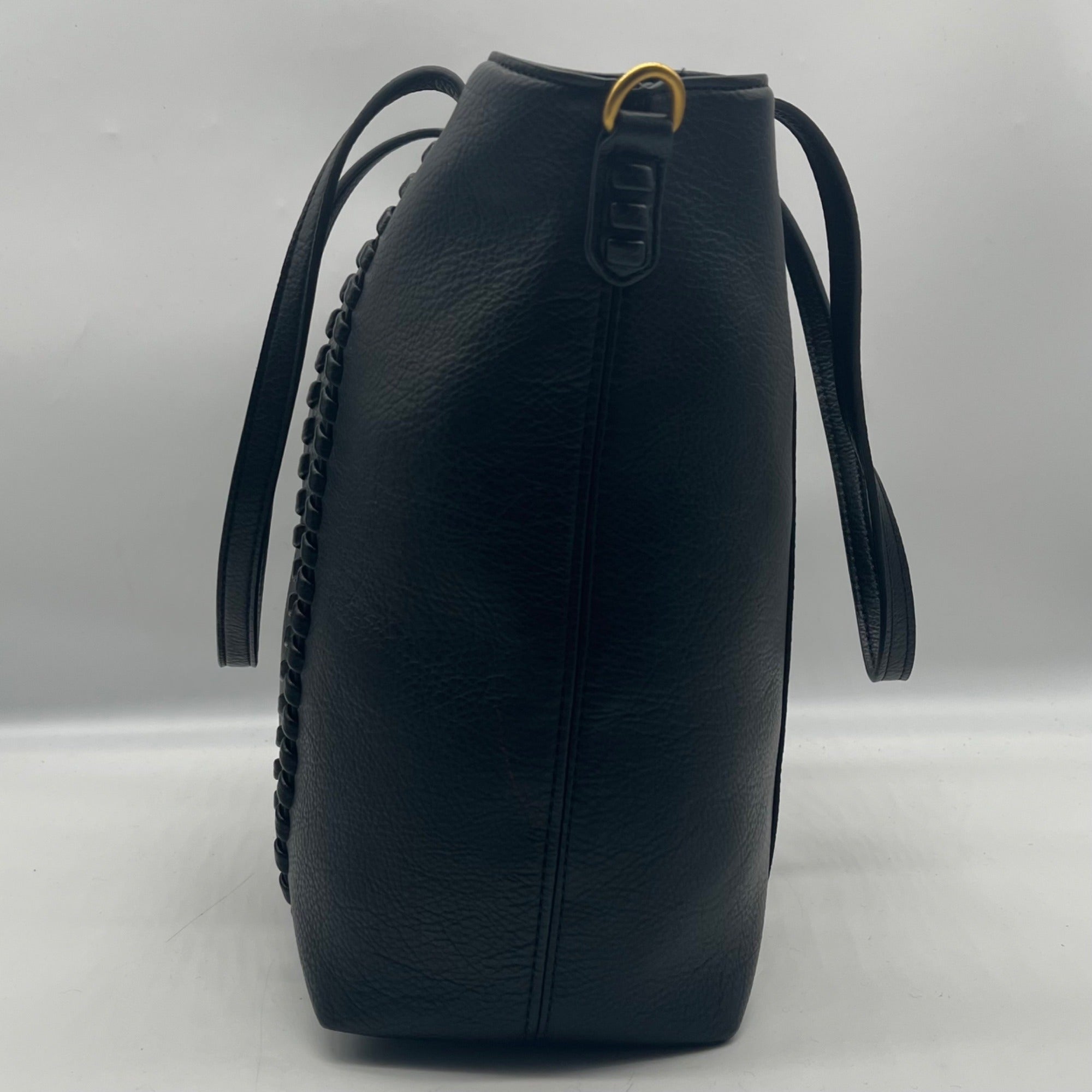 Style &amp; Co Black Black Faux Leather Whip-Stitch Medium Tote Bag