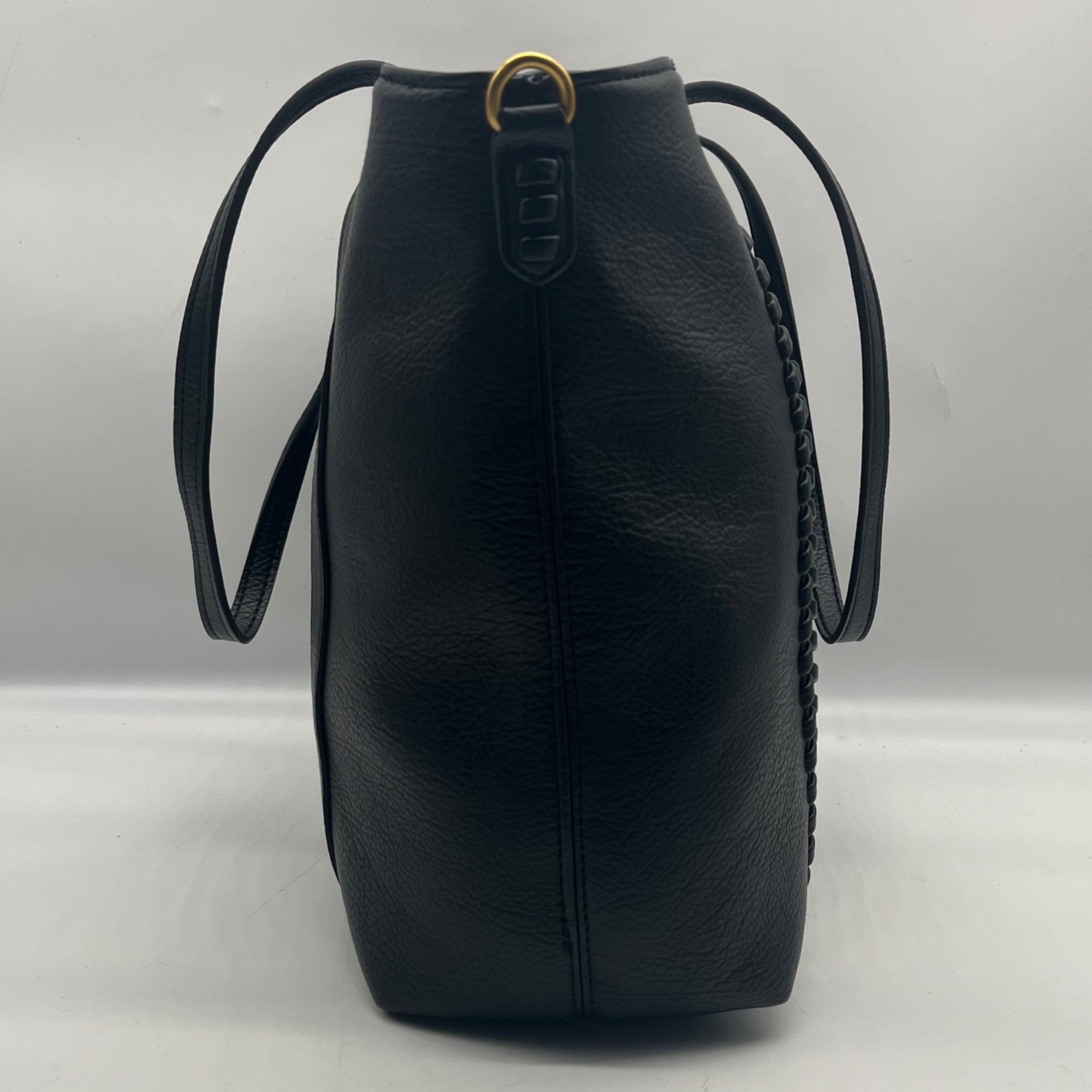 Style &amp; Co Black Black Faux Leather Whip-Stitch Medium Tote Bag