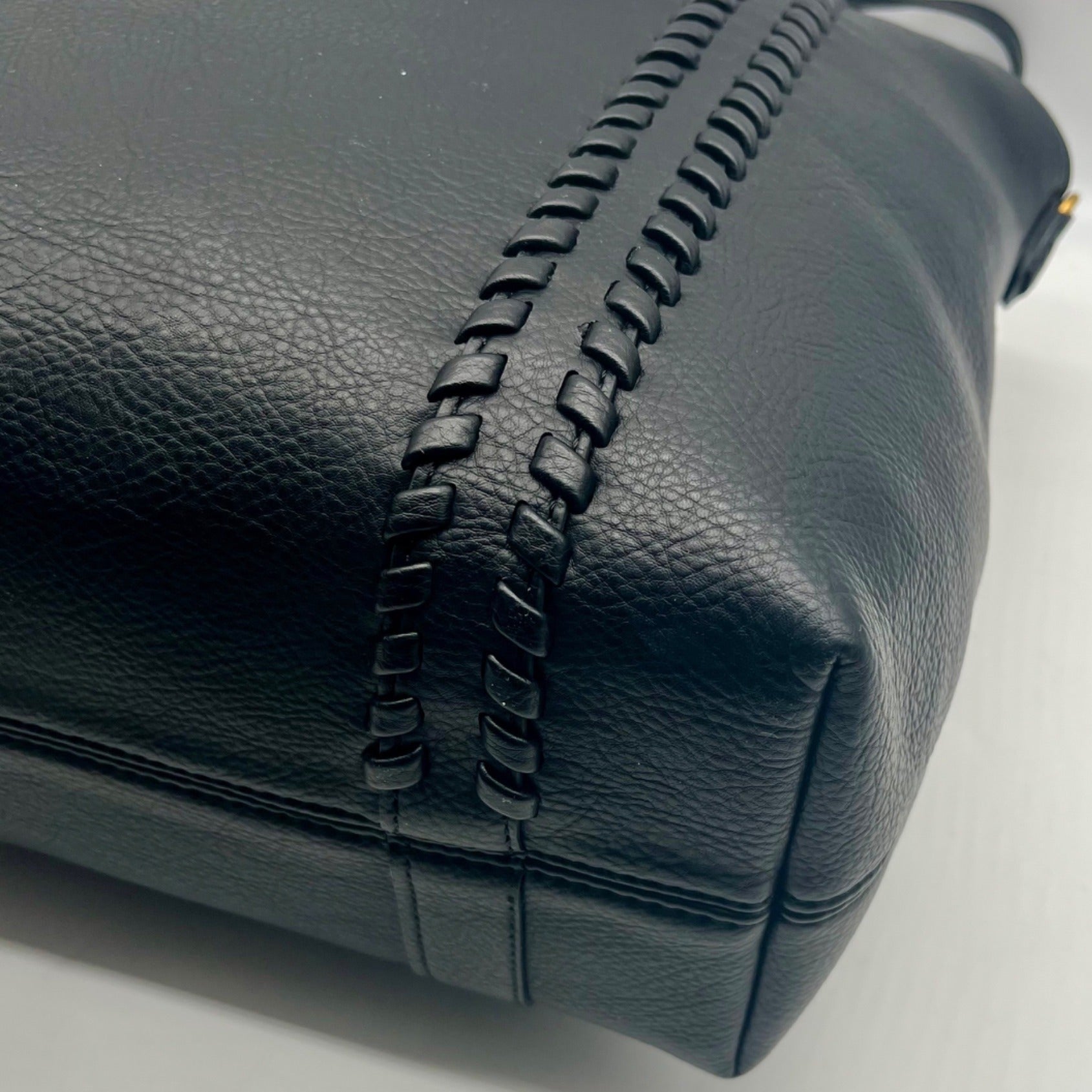 Style &amp; Co Black Black Faux Leather Whip-Stitch Medium Tote Bag