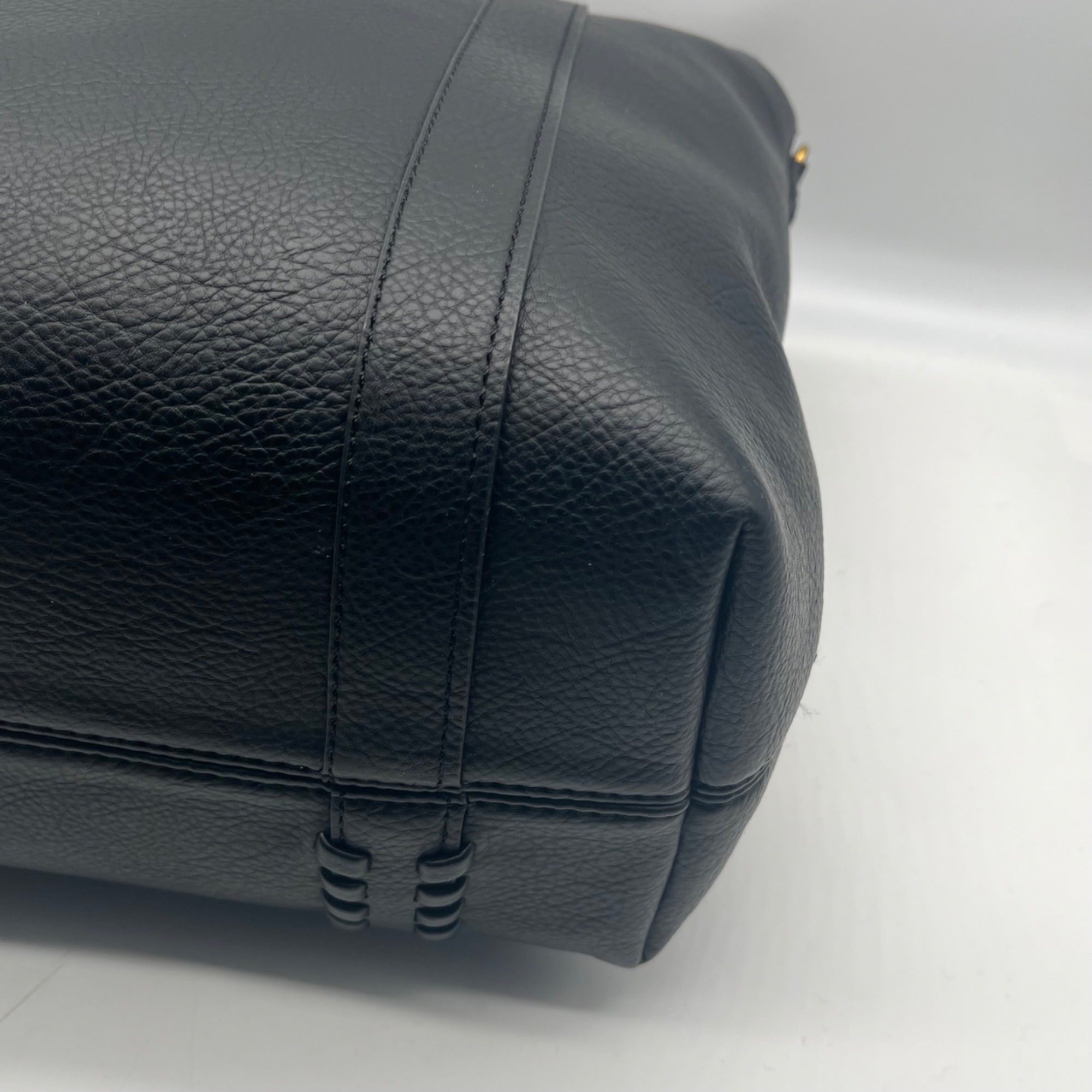 Style &amp; Co Black Black Faux Leather Whip-Stitch Medium Tote Bag