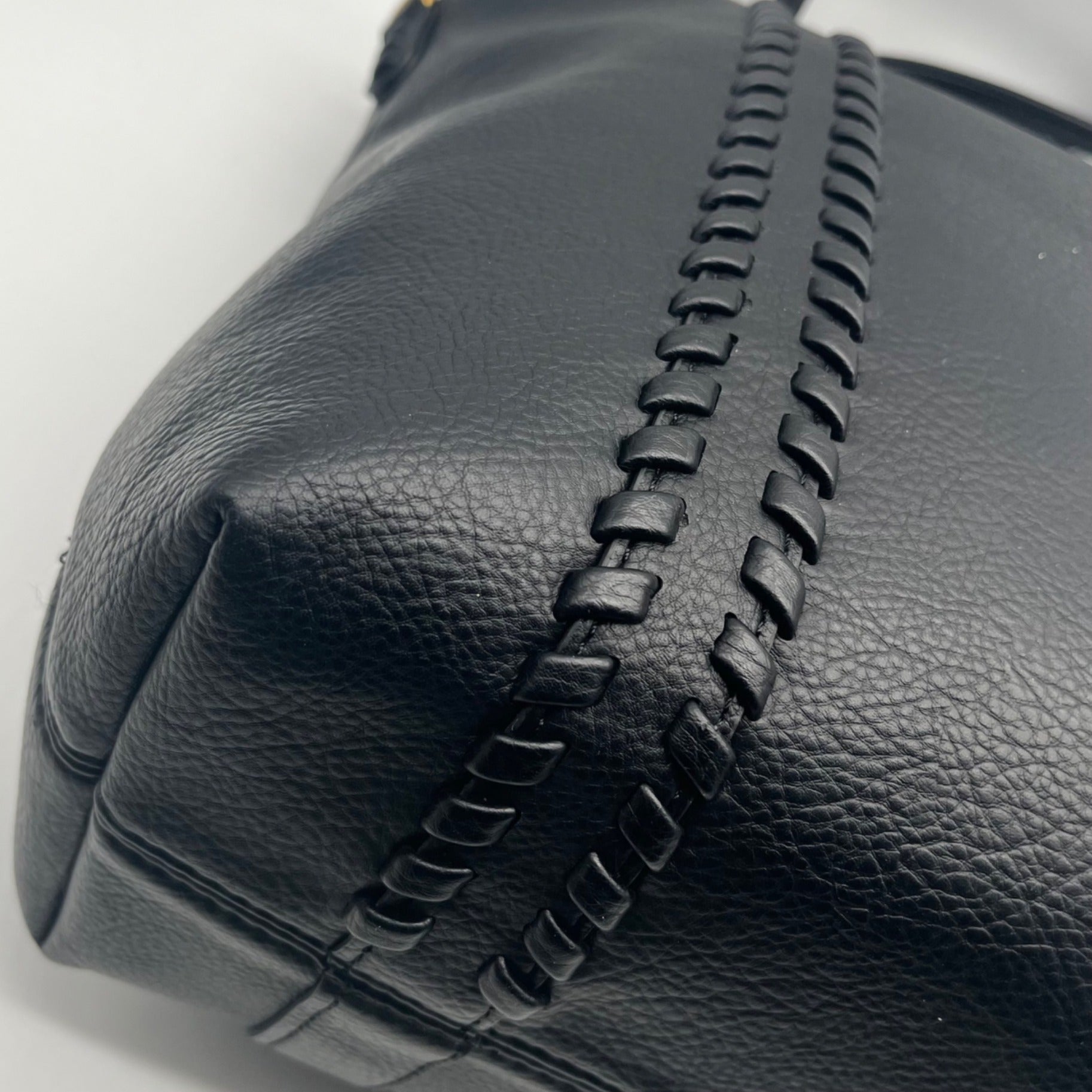 Style &amp; Co Black Black Faux Leather Whip-Stitch Medium Tote Bag