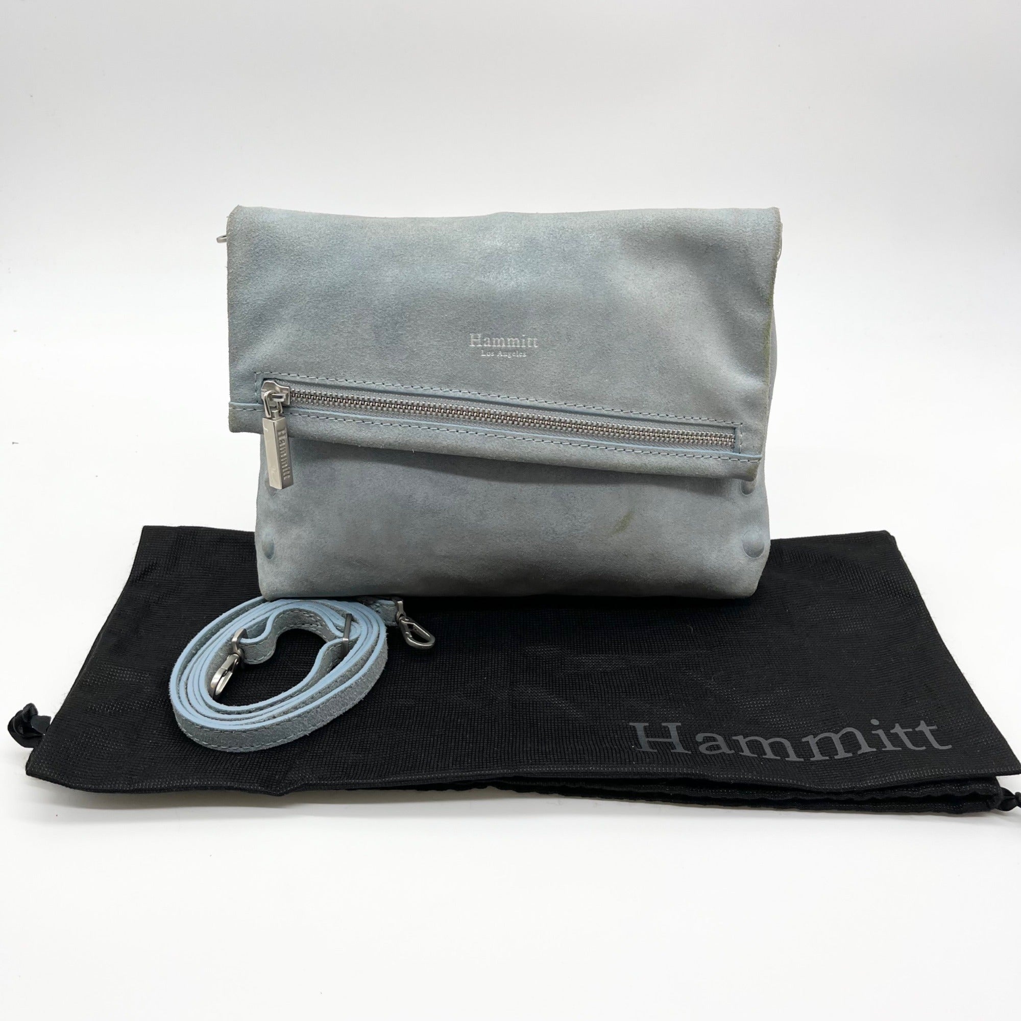 Hammitt Baby Blue Suede Fold Over Medium VIP Crossbody Bag
