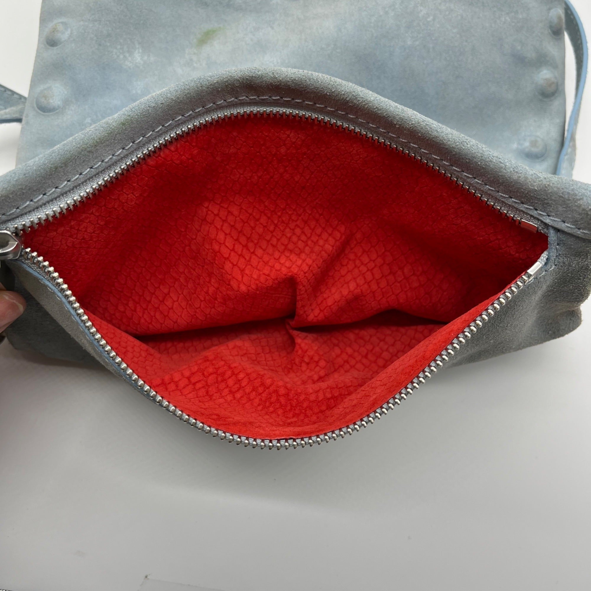 Hammitt Baby Blue Suede Fold Over Medium VIP Crossbody Bag