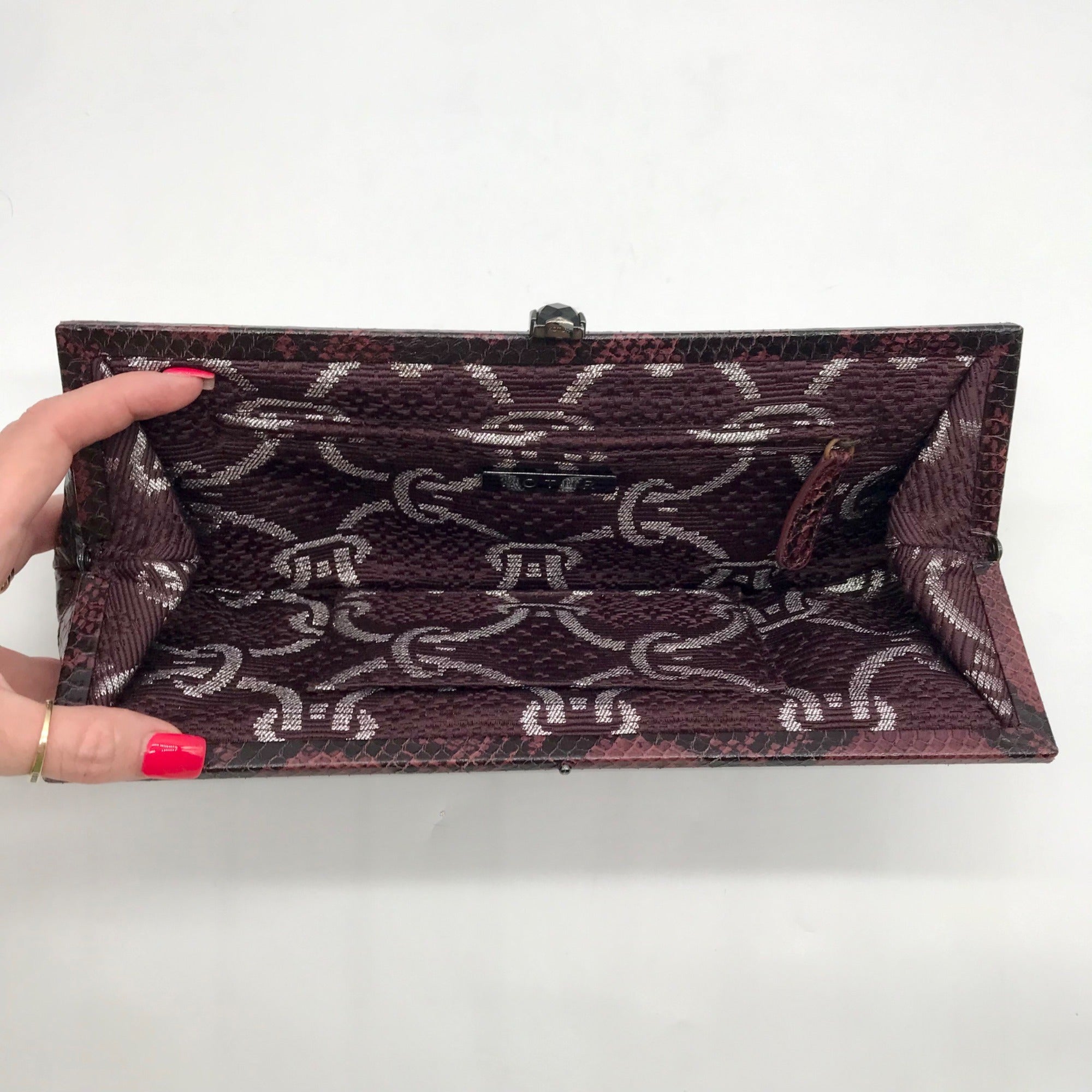 Kotur Pink And Black Snakeskin Clutch