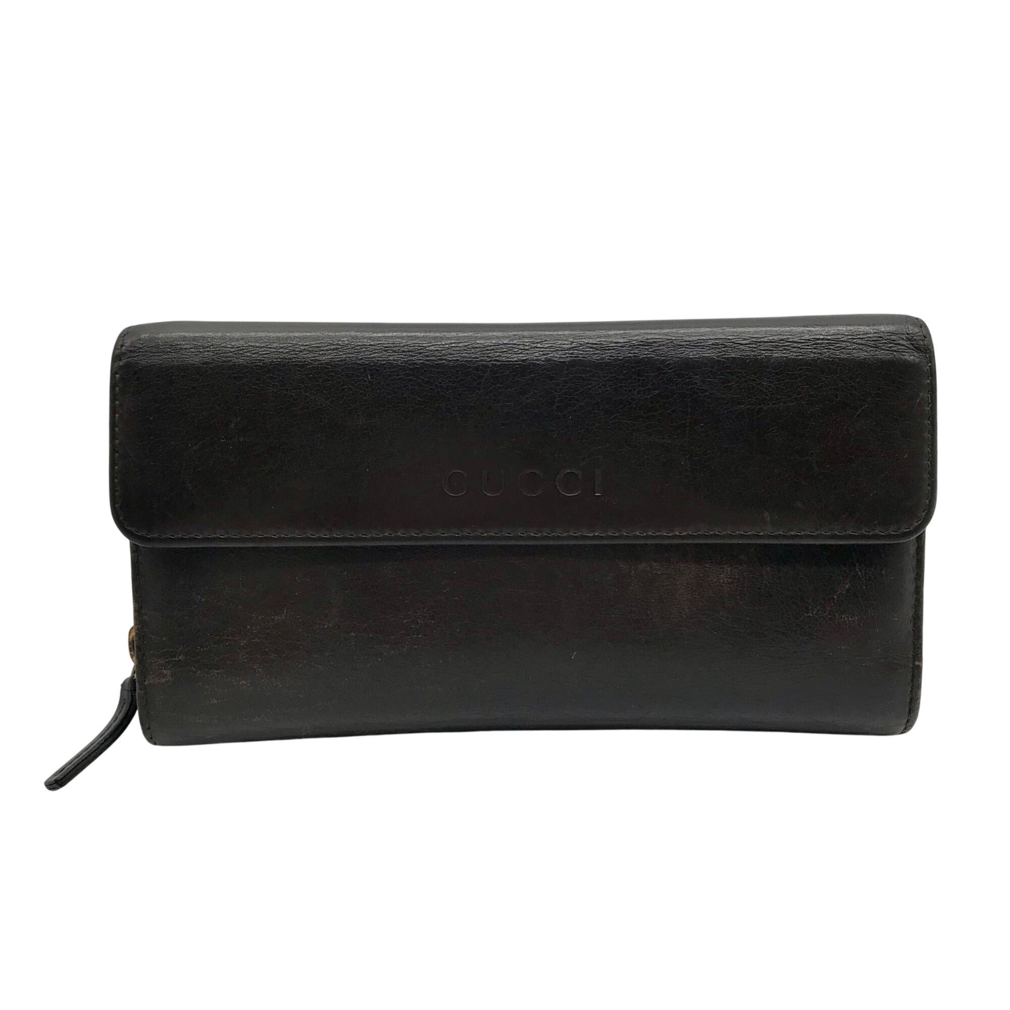 Gucci Dark Brown Leather Long Tri-Fold Wallet