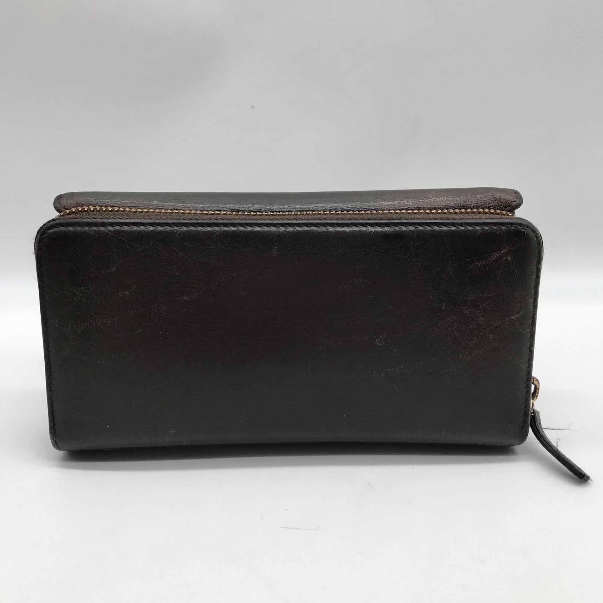 Gucci Dark Brown Leather Long Tri-Fold Wallet