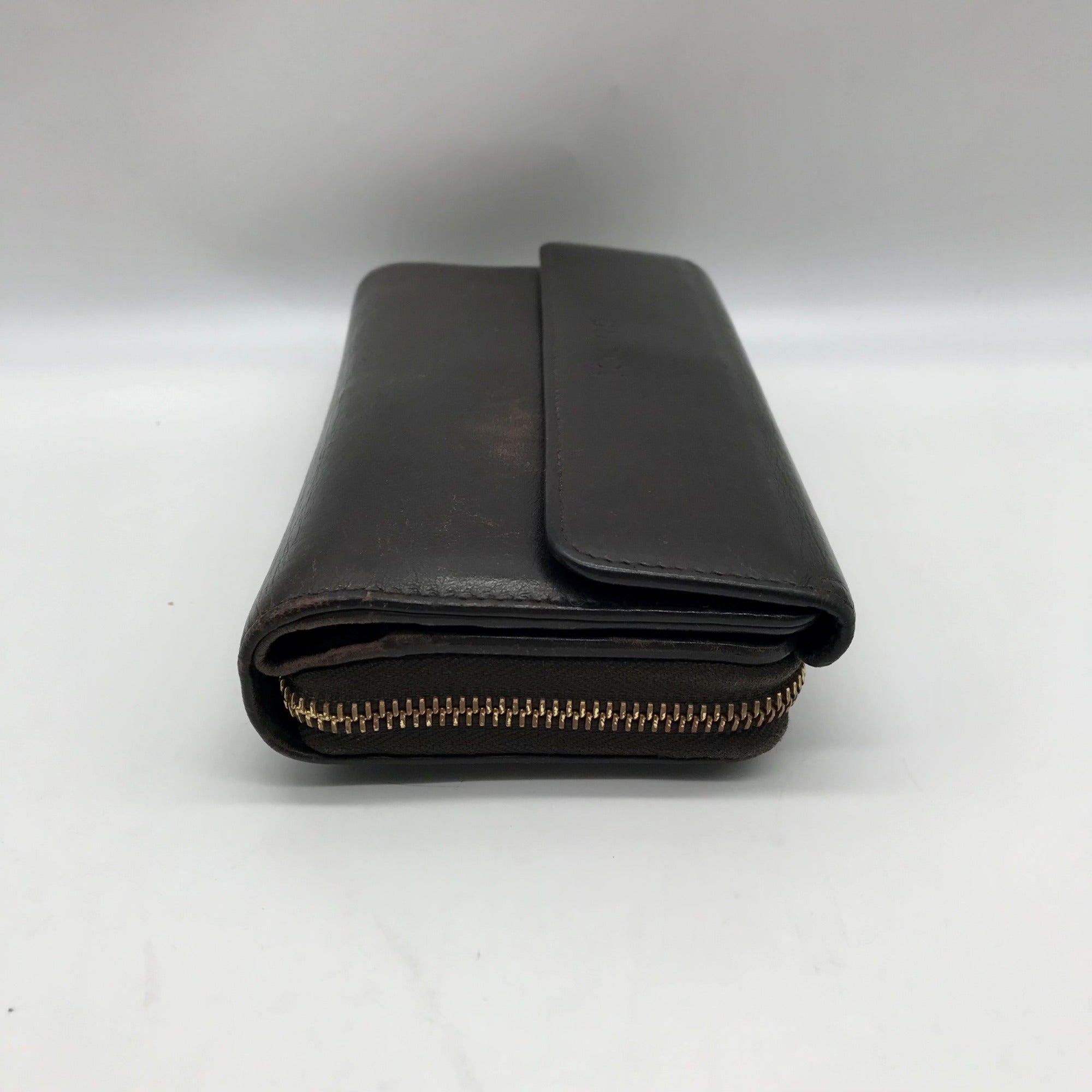 Gucci Dark Brown Leather Long Tri-Fold Wallet