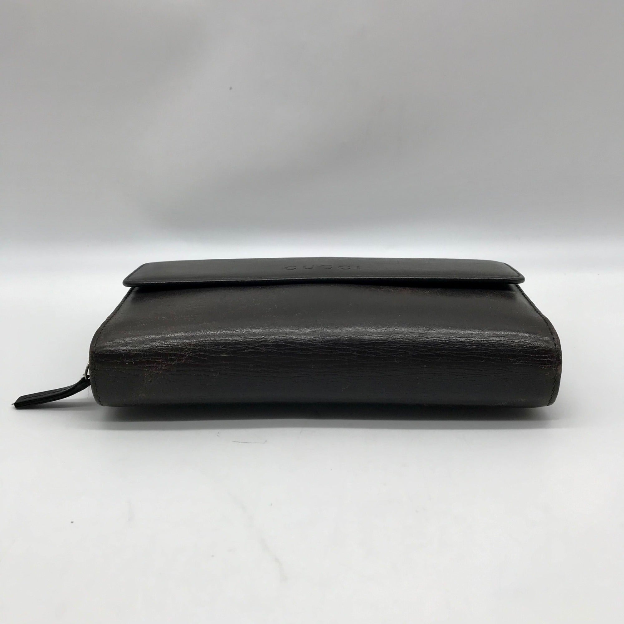Gucci Dark Brown Leather Long Tri-Fold Wallet