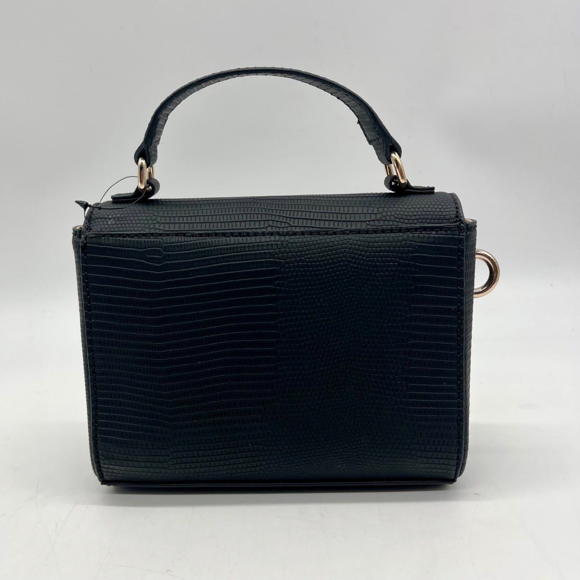 Guess Black Faux Leather Lyndi Mini Top Handle Flap Crossbody Bag