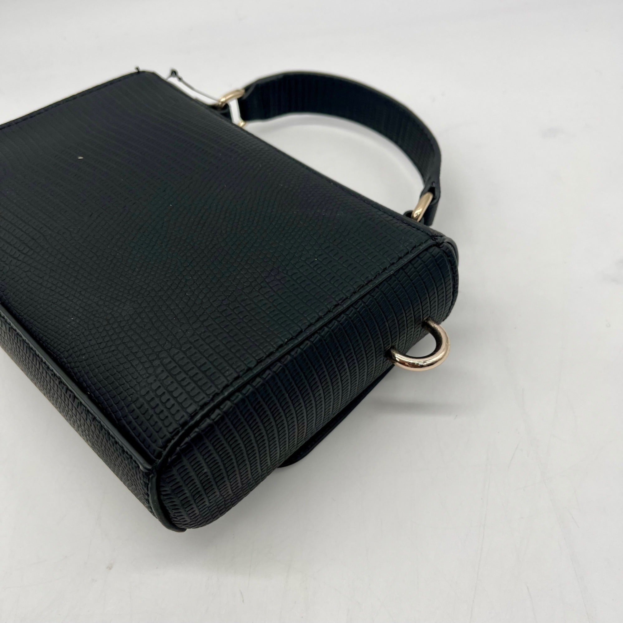 Guess Black Faux Leather Lyndi Mini Top Handle Flap Crossbody Bag