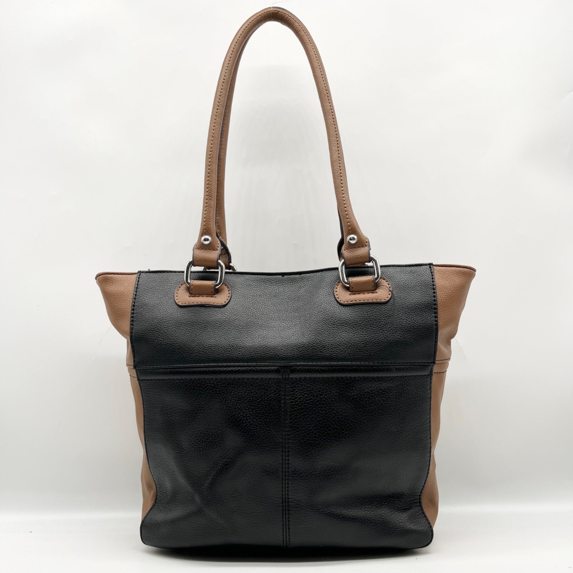 Tignanello Black And Brown Pebbled Leather Tote Bag