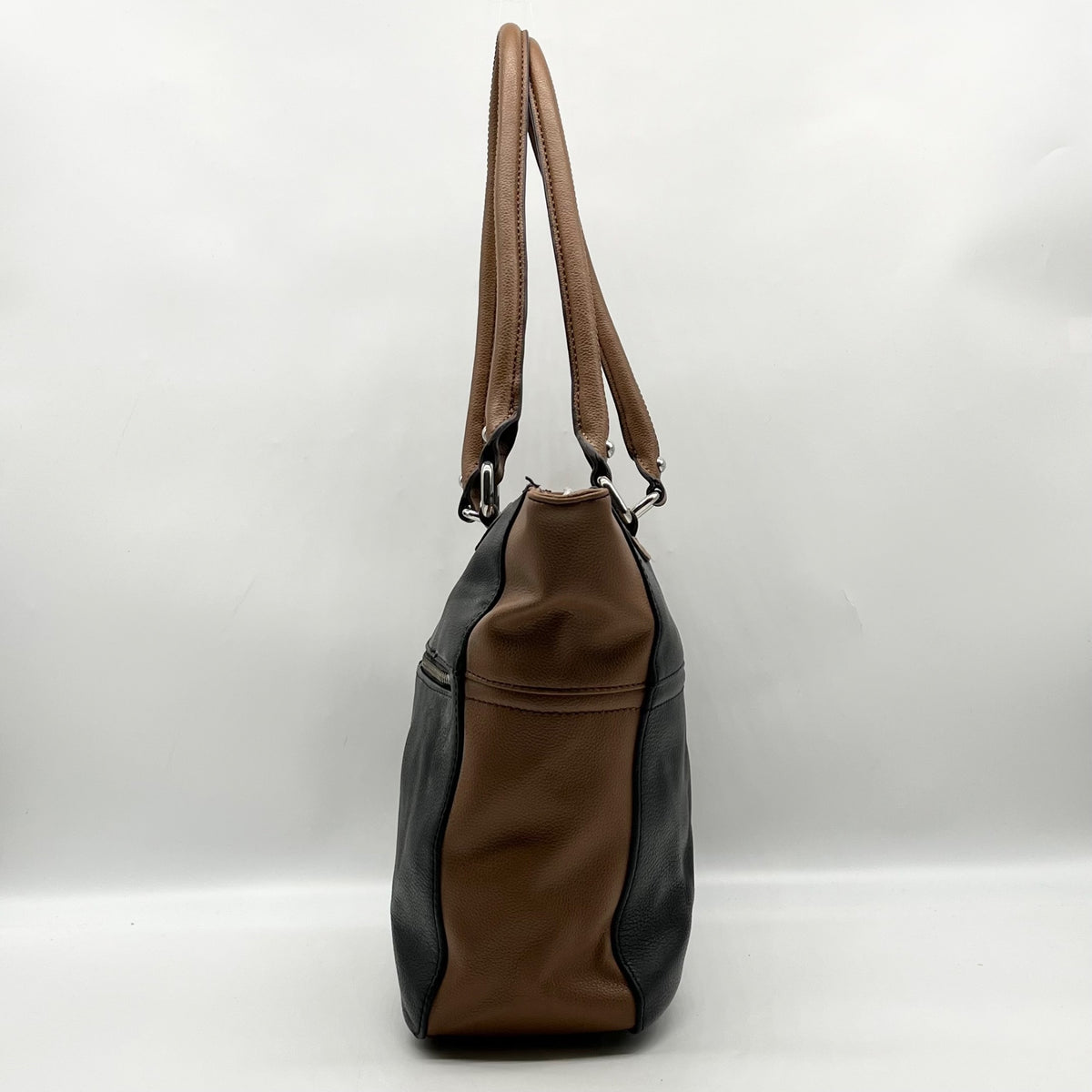 Tignanello Black And Brown Pebbled Leather Tote Bag
