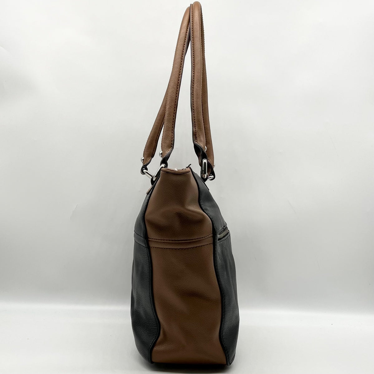 Tignanello Black And Brown Pebbled Leather Tote Bag