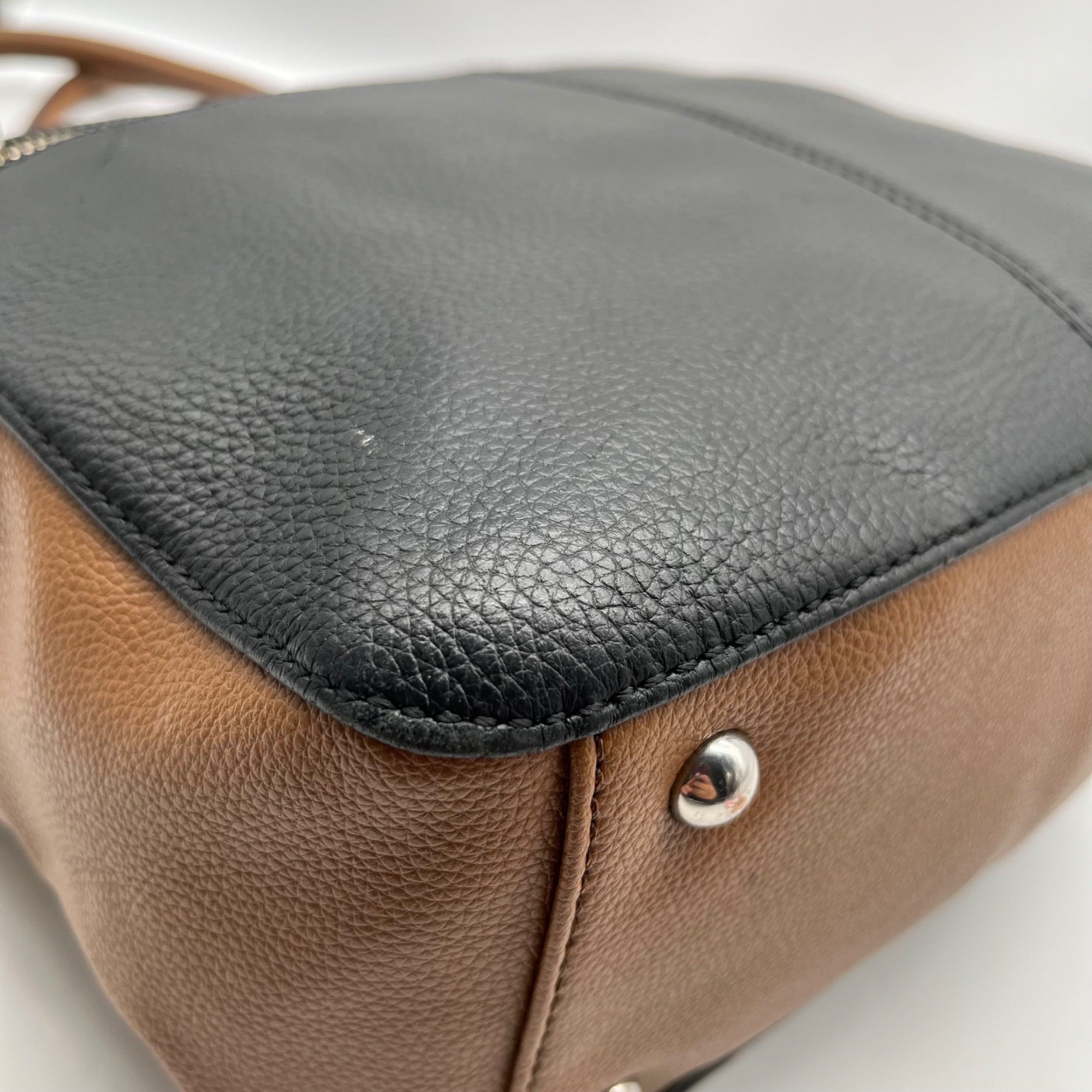 Tignanello Black And Brown Pebbled Leather Tote Bag