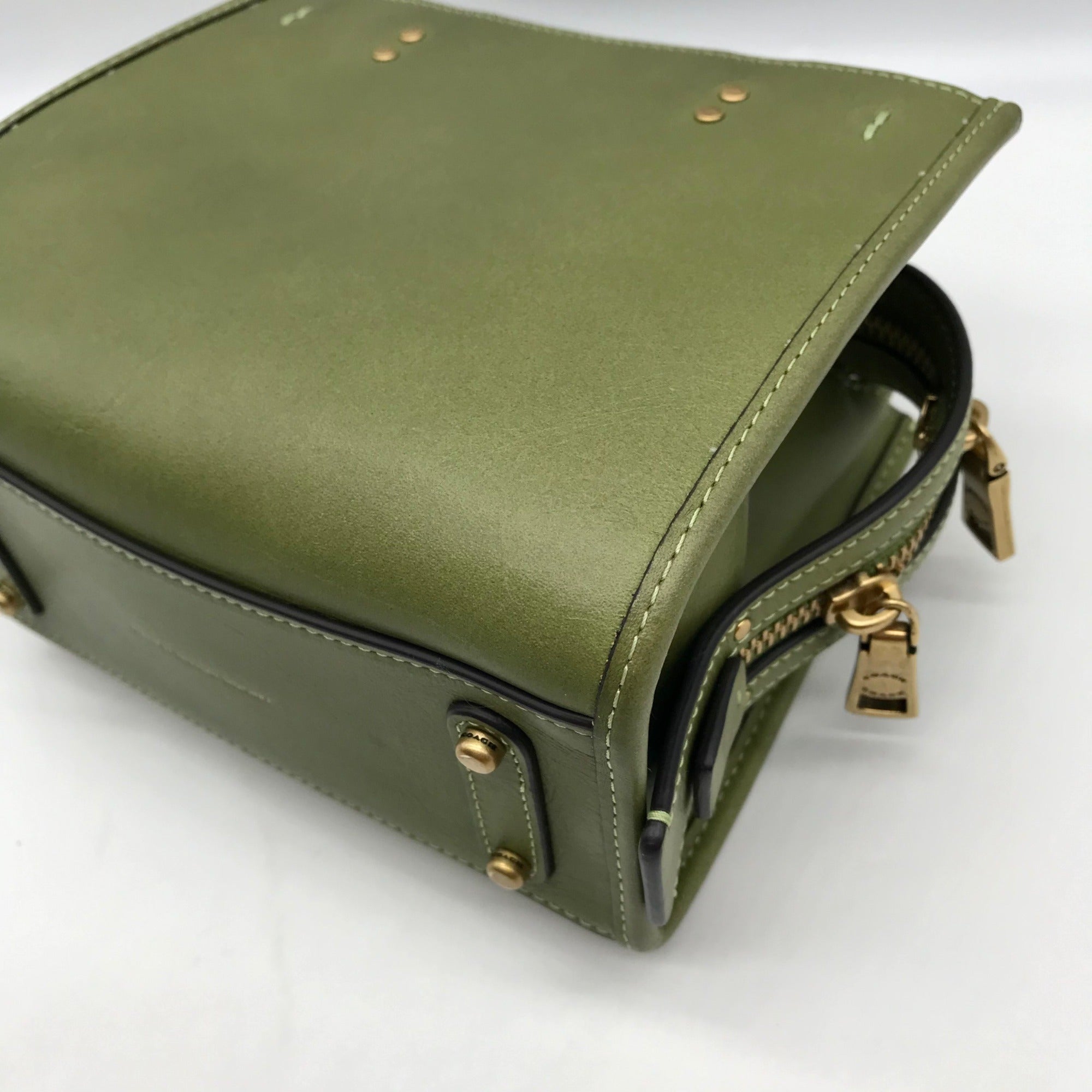 Coach Olive Green Leather Rogue Top Handle Bag C6502