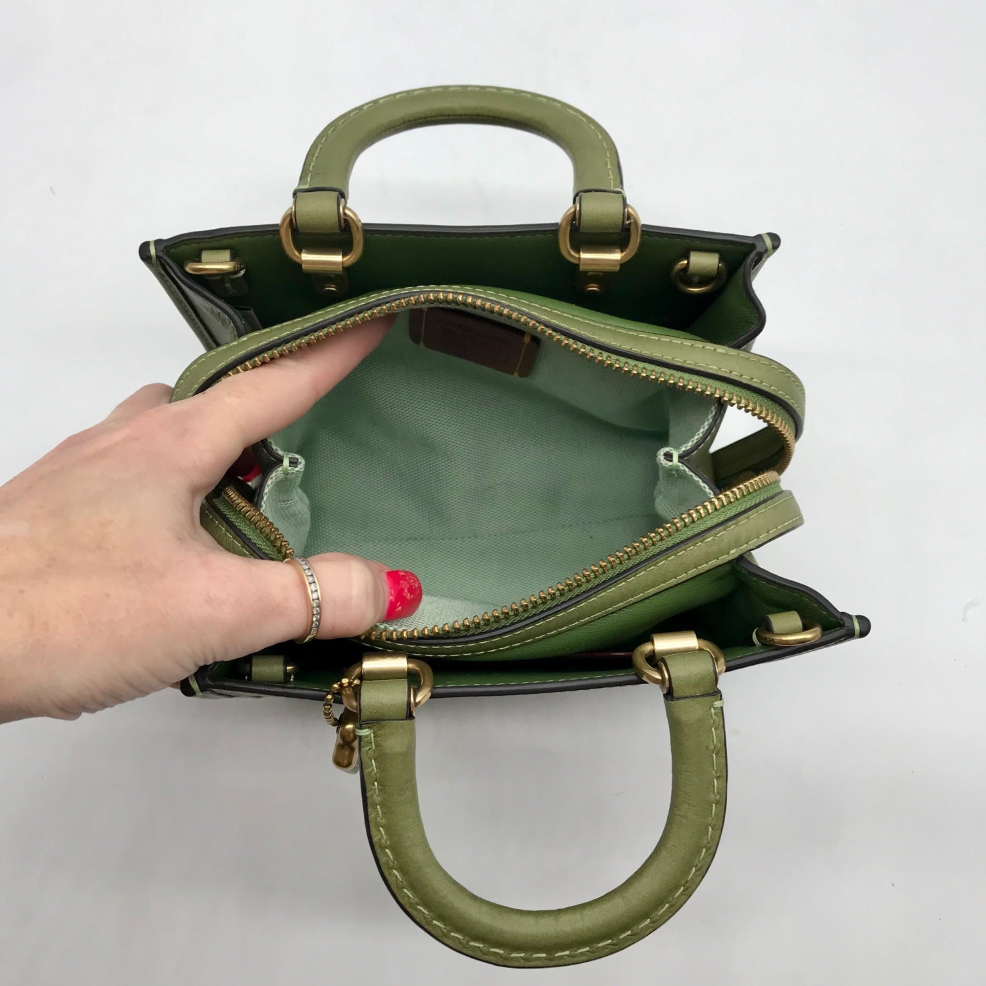 Coach Olive Green Leather Rogue Top Handle Bag C6502