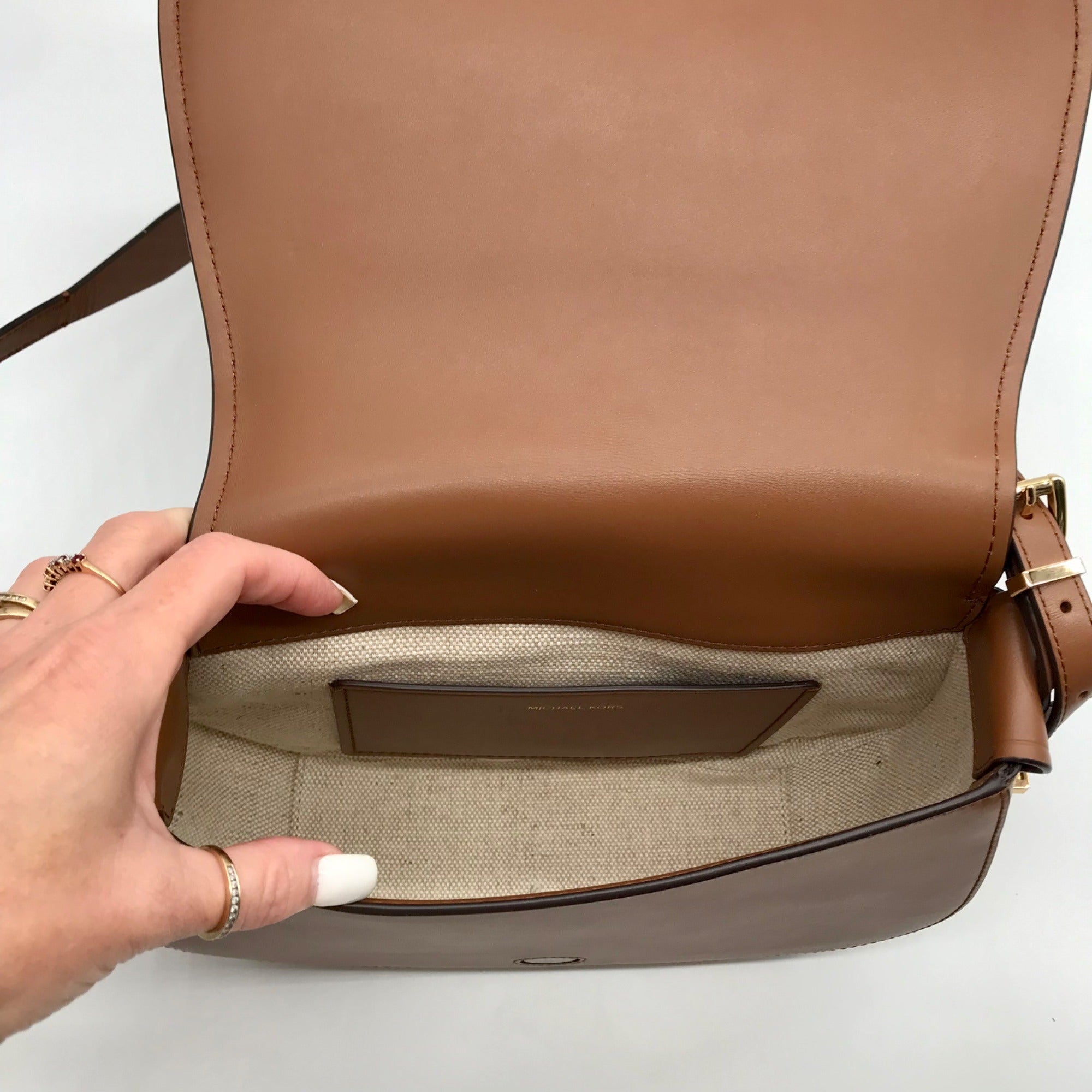 Michael Kors Luggage Brown Leather Lydia Flap Messenger Crossbody Bag