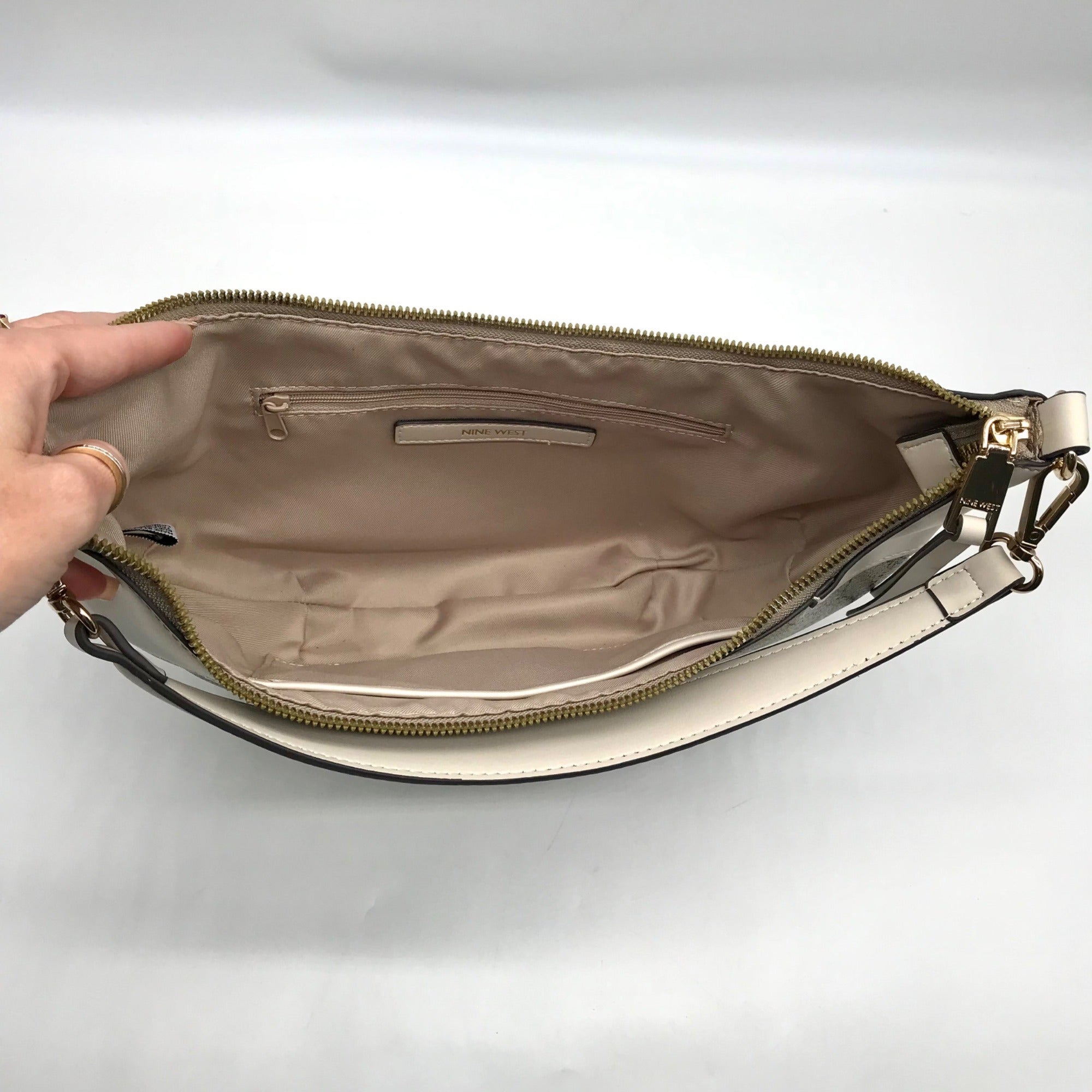 Nine West Beige Logo Milk Byron Hobo Bag