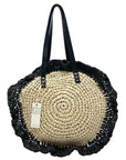 Urban Expressions Natural and Black Indy Tote Bag with Ruffle Edges