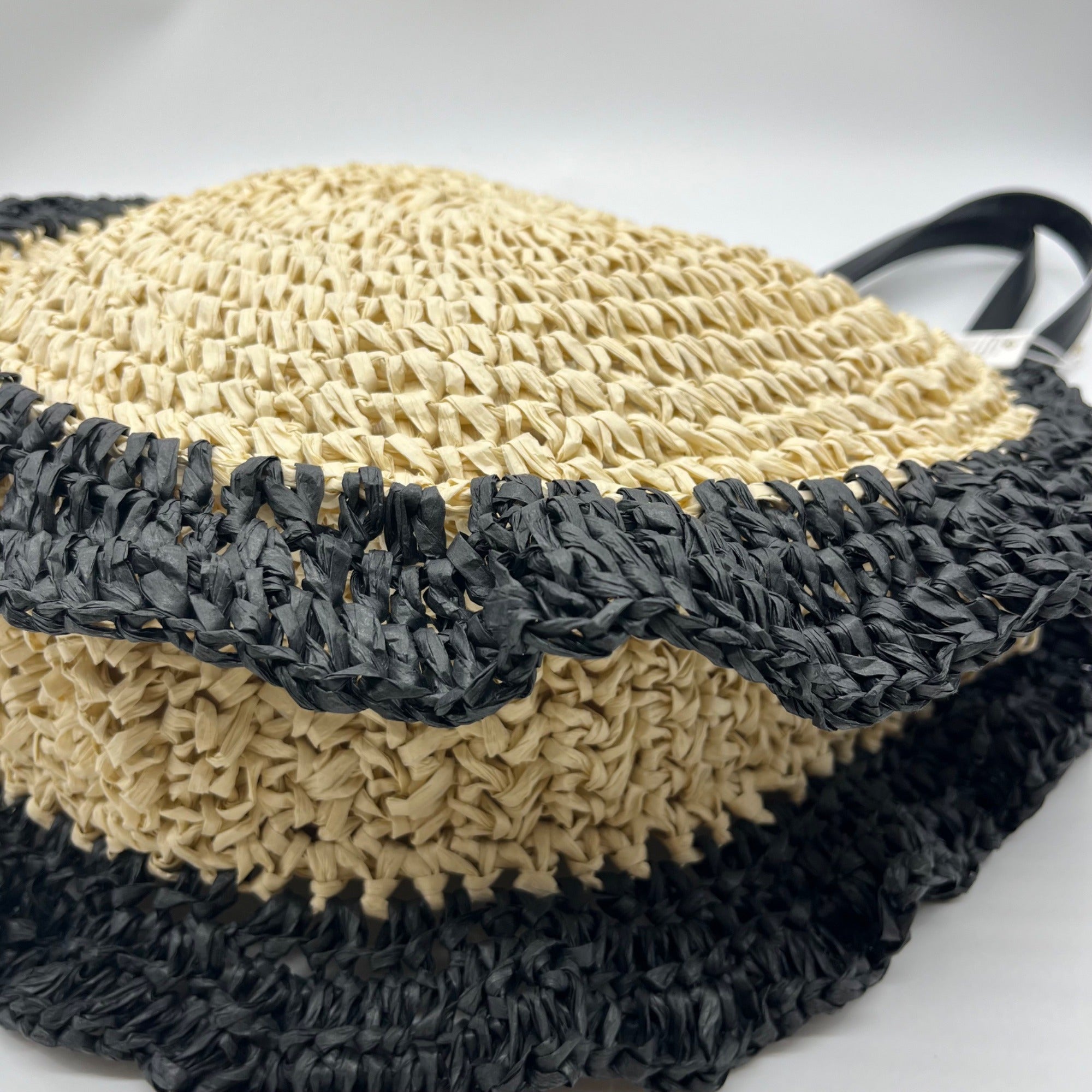 Urban Expressions Natural and Black Indy Tote Bag with Ruffle Edges