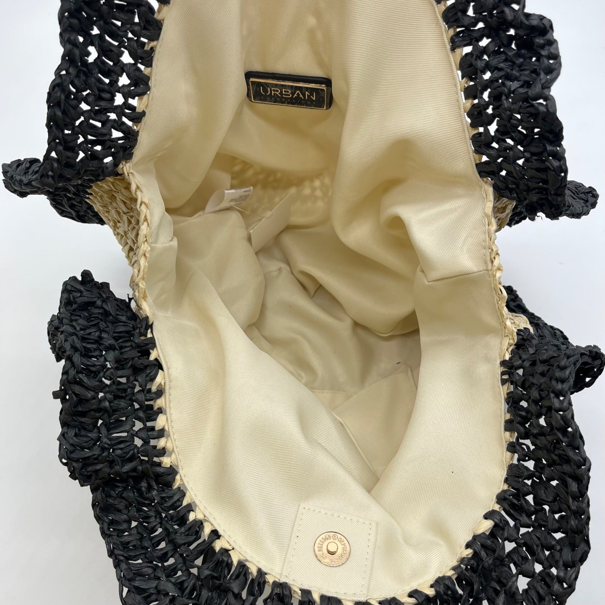 Urban Expressions Natural and Black Indy Tote Bag with Ruffle Edges