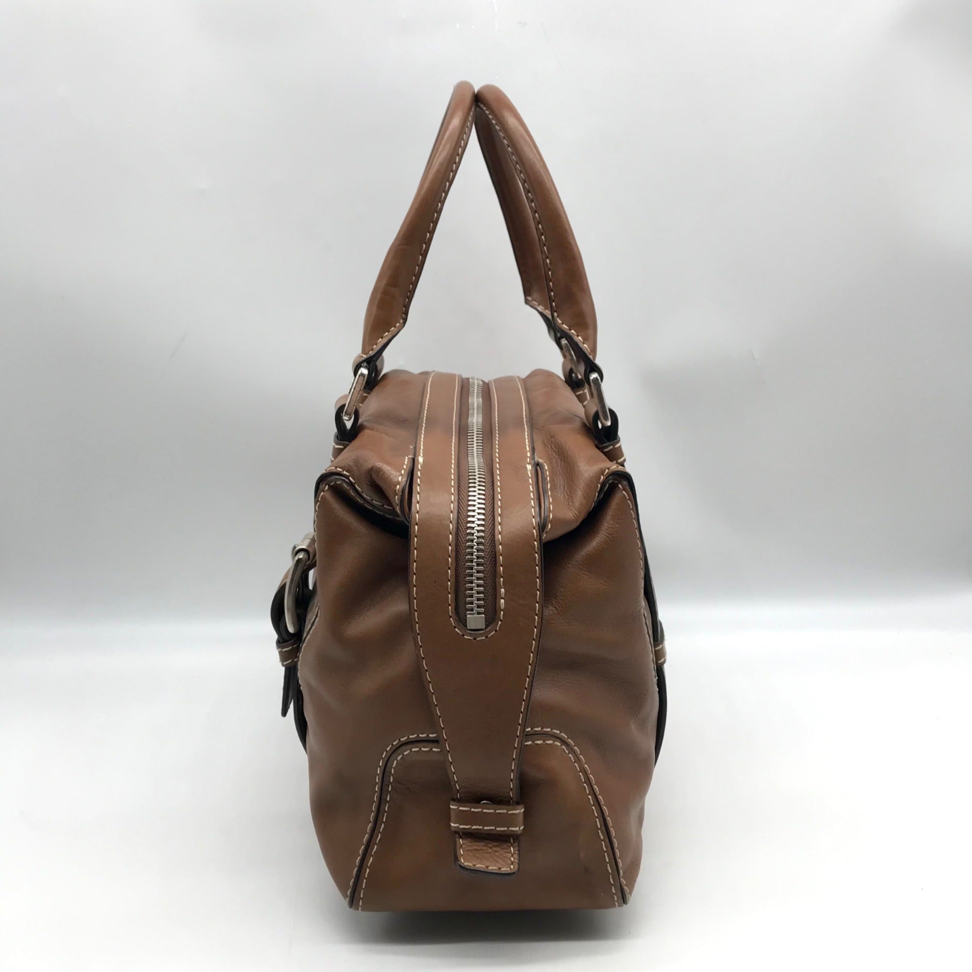 Michael Kors Brown Leather Bowler Satchel Bag