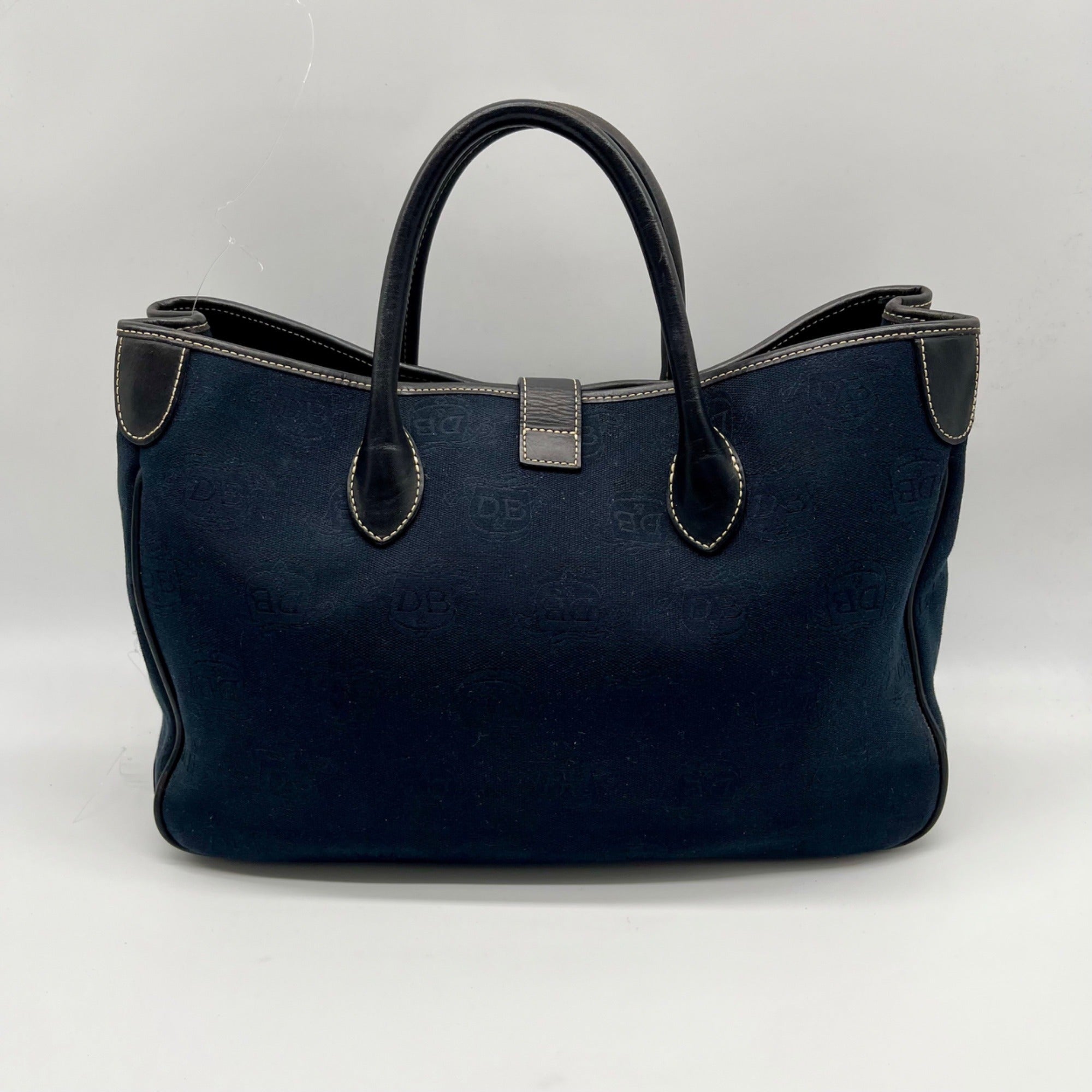 Dooney &amp; Bourke Dark Blue Logo-Printed Canvas Tote Bag
