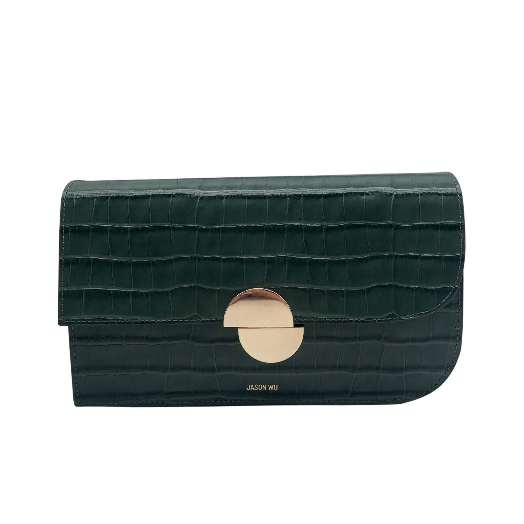 Jason Wu Sage Leaf Croc Embossed Orbit Leather Clutch