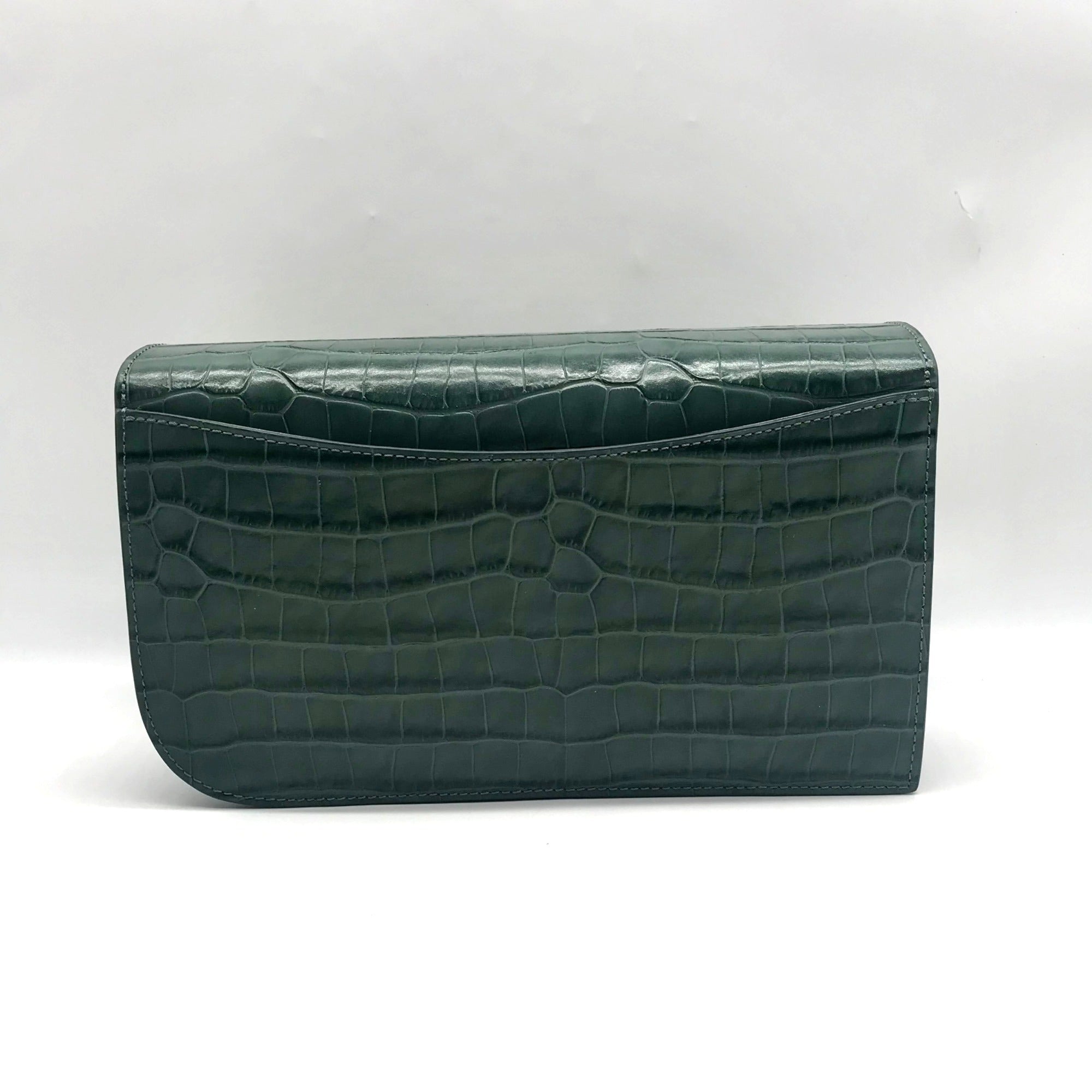Jason Wu Sage Leaf Croc Embossed Orbit Leather Clutch