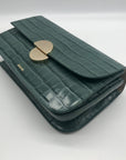 Jason Wu Sage Leaf Croc Embossed Orbit Leather Clutch